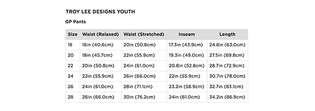 Youth Riding Gear Size Guide
