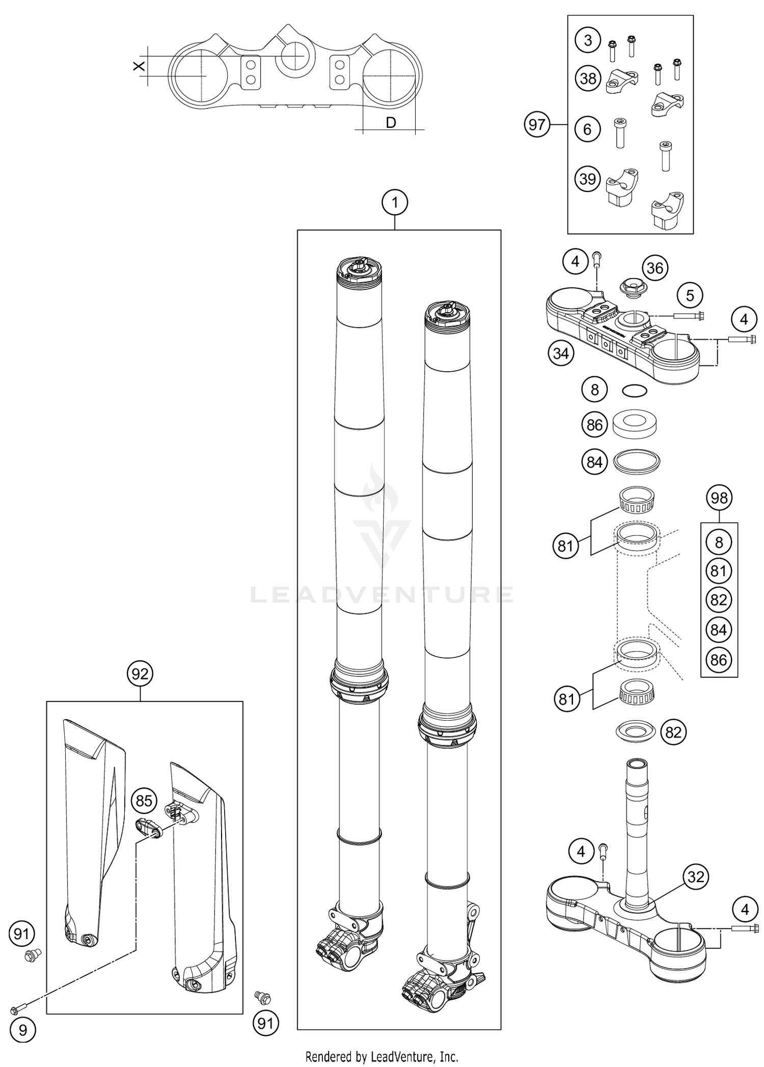 FRONT FORK, TRIPLE CLAMP