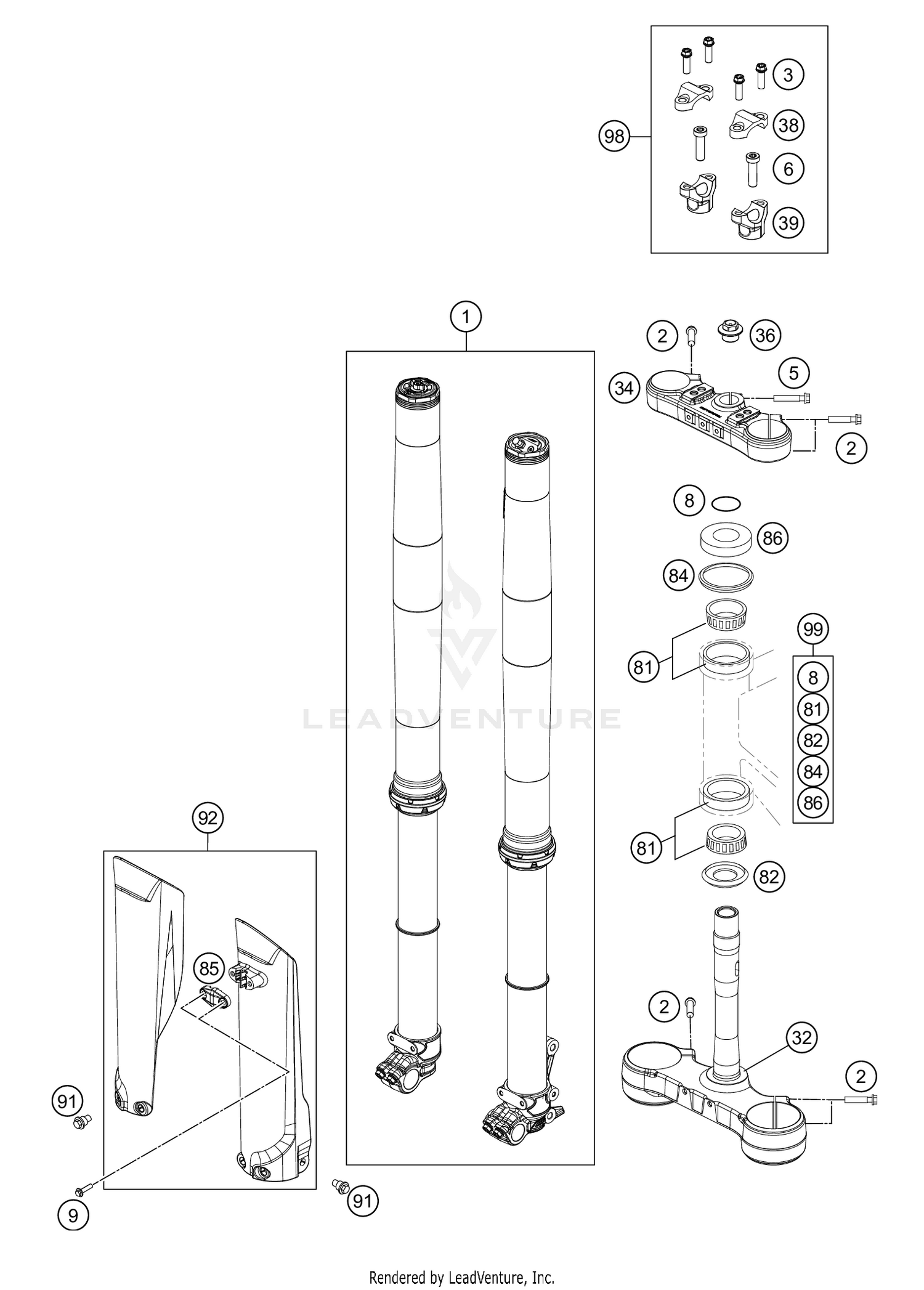 FRONT FORK, TRIPLE CLAMP