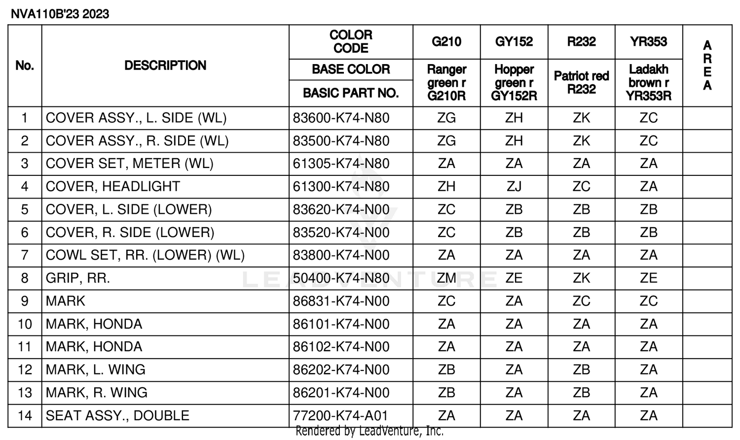 COLOR TABLE