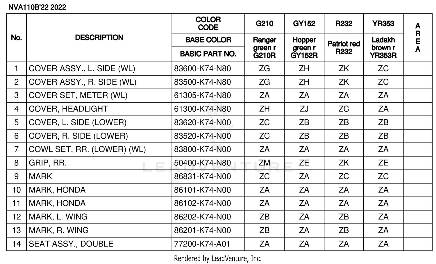 COLOR TABLE