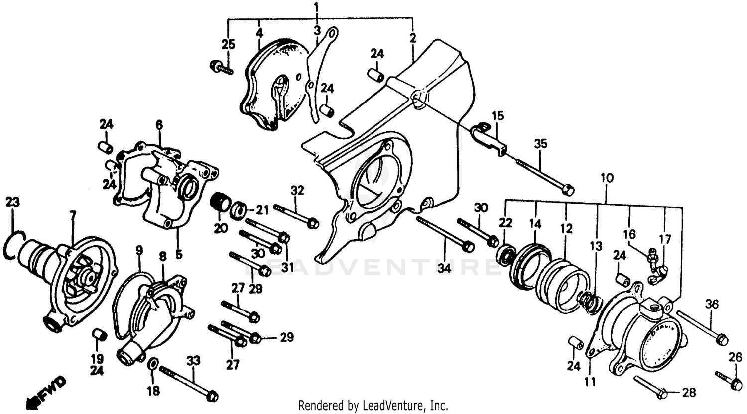 LEFT CRANKCASE COVER + WATER PUMP