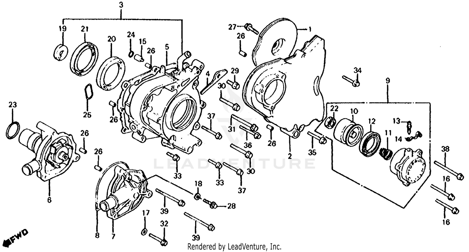 LEFT CRANKCASE COVER + WATER PUMP