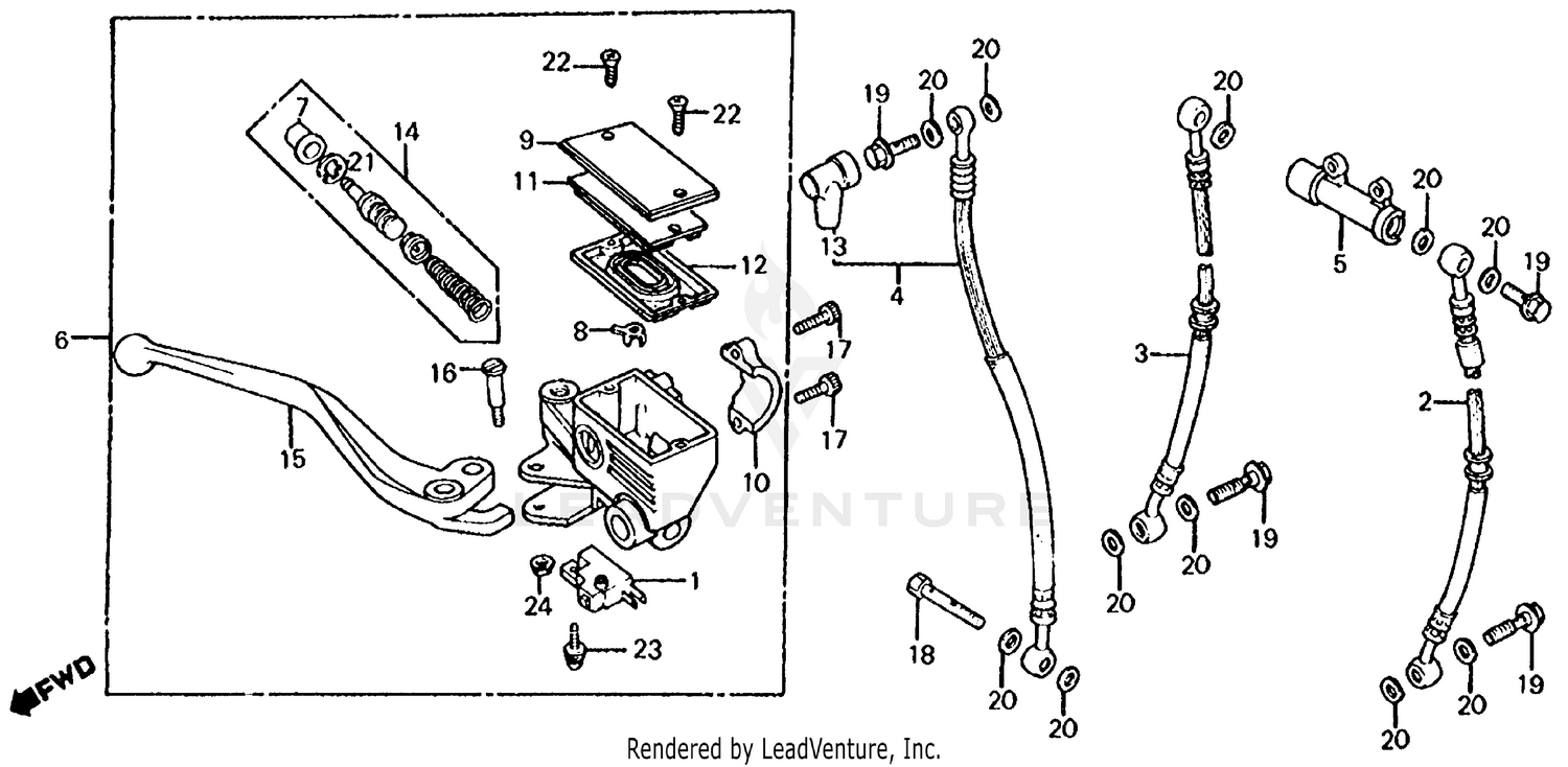 FRONT BRAKE MASTER CYL. + RIGHT CONTROL LEVER