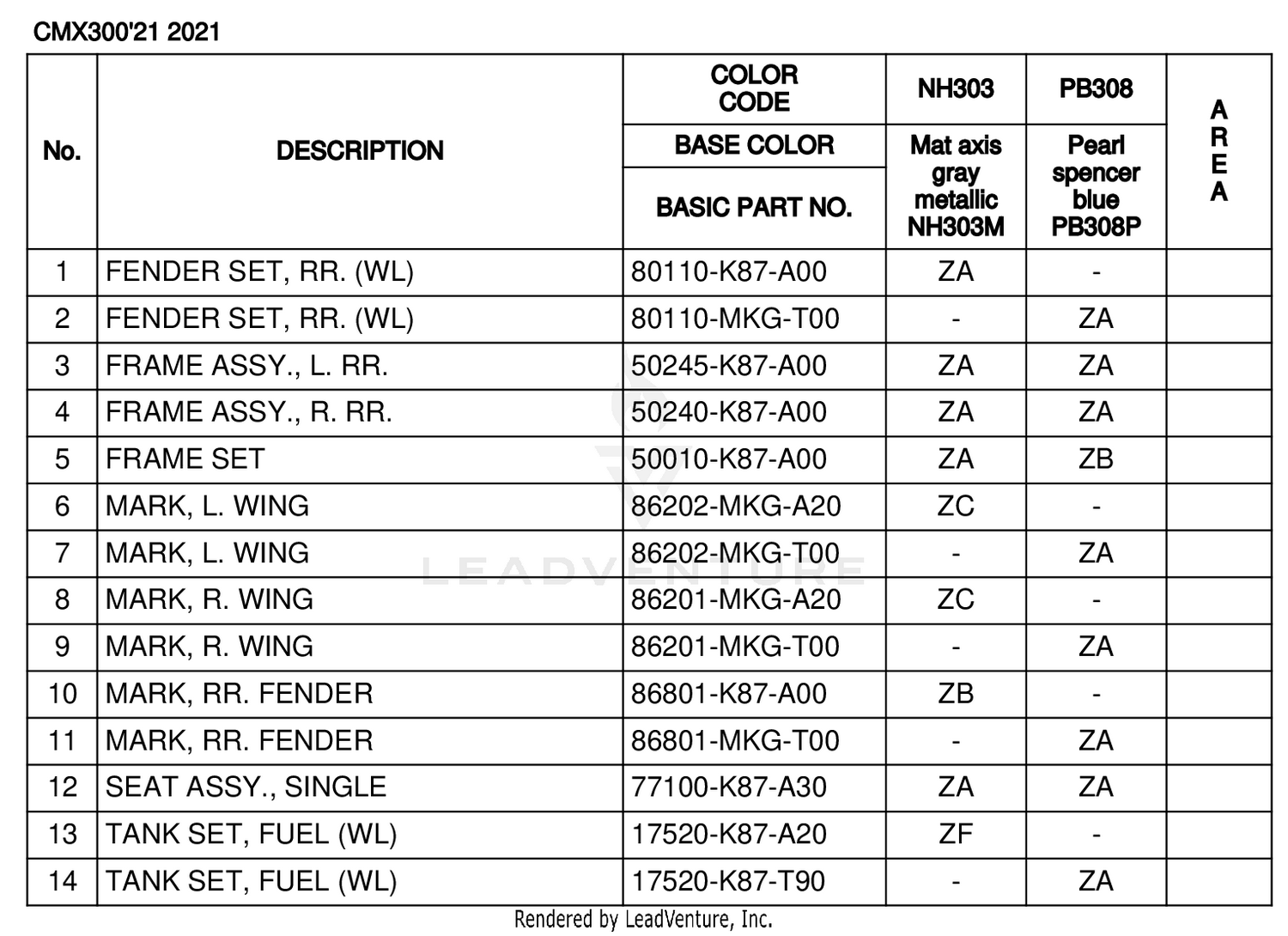 COLOR TABLE