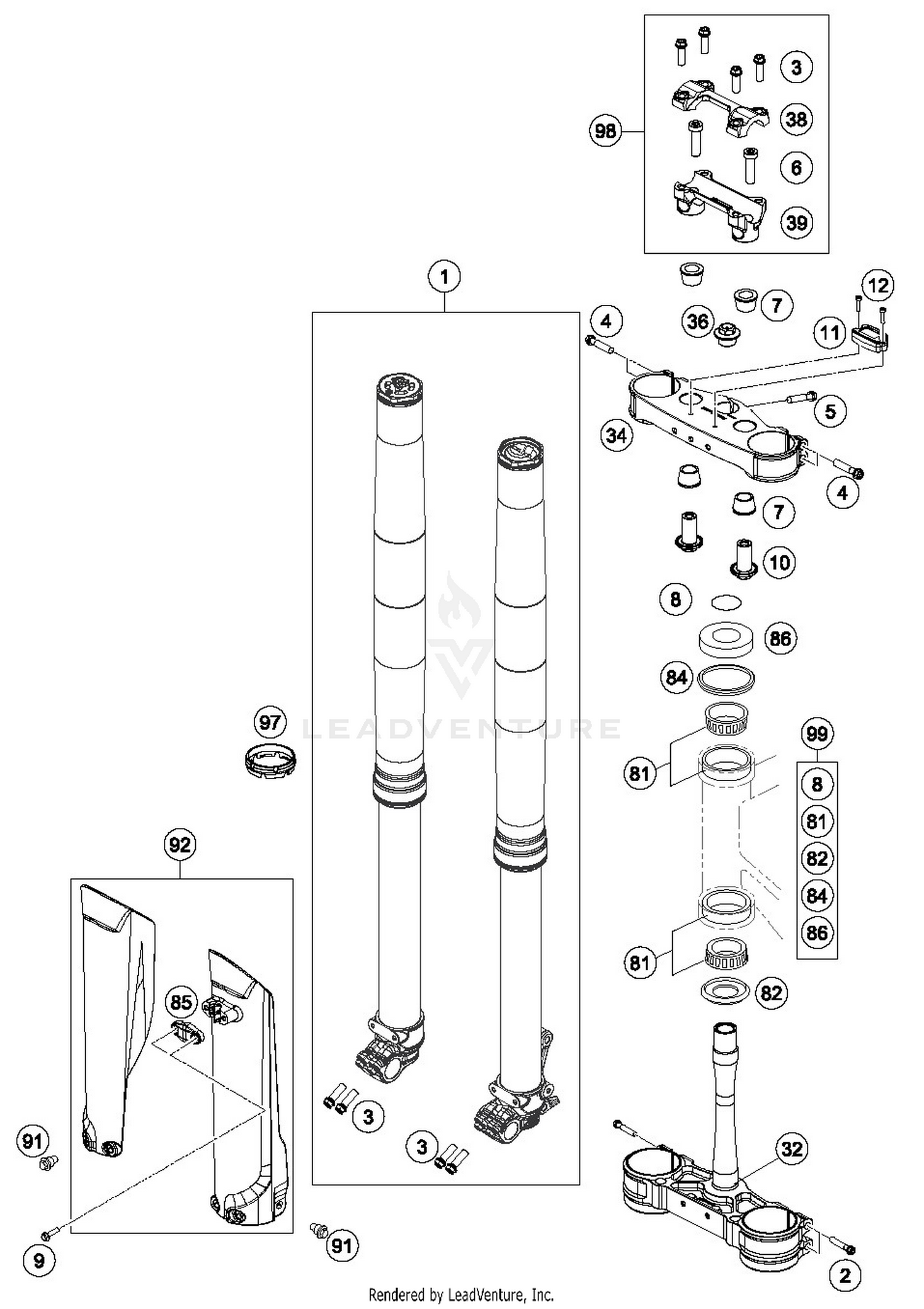 FRONT FORK, TRIPLE CLAMP