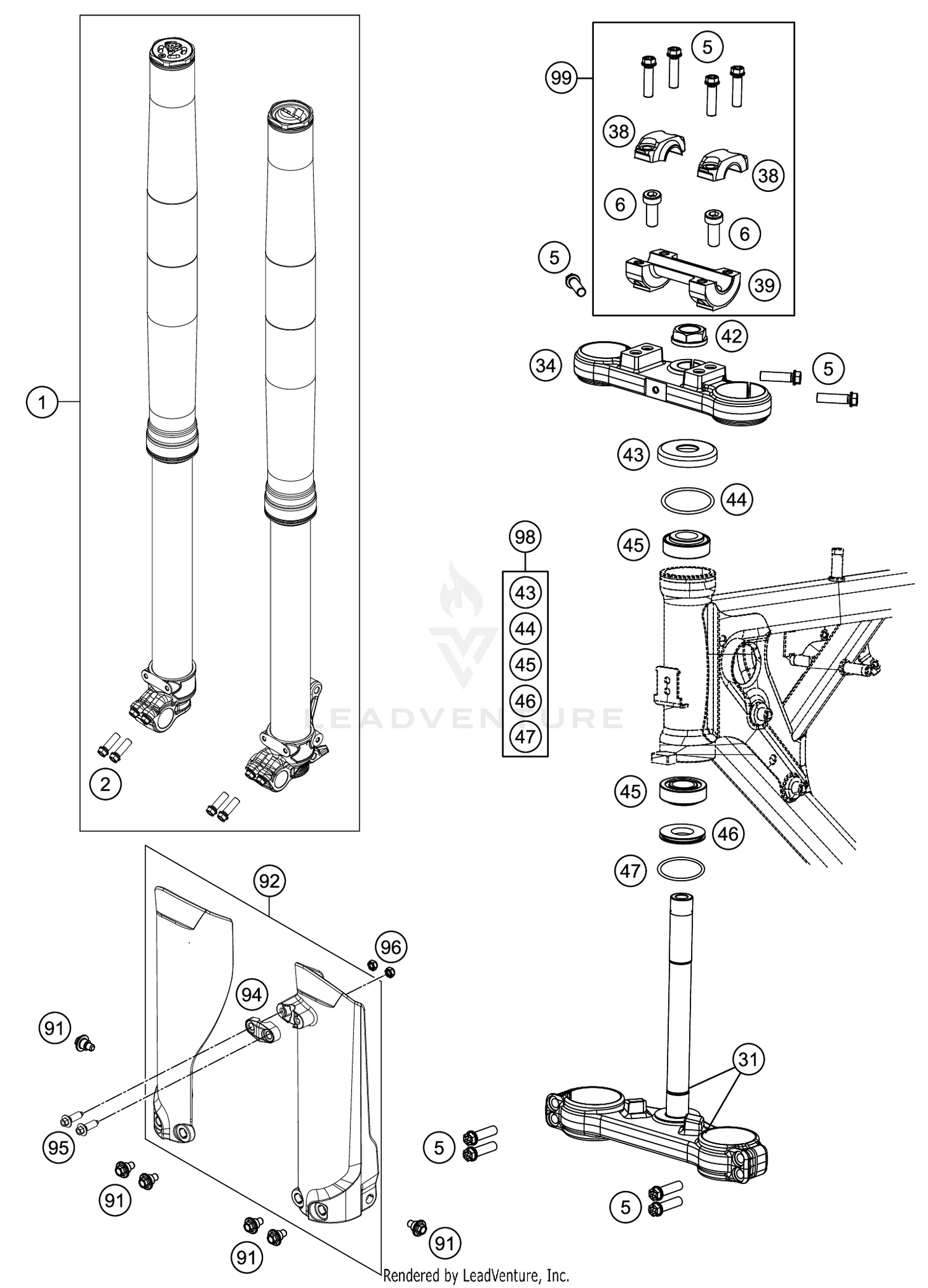 FRONT FORK, TRIPLE CLAMP