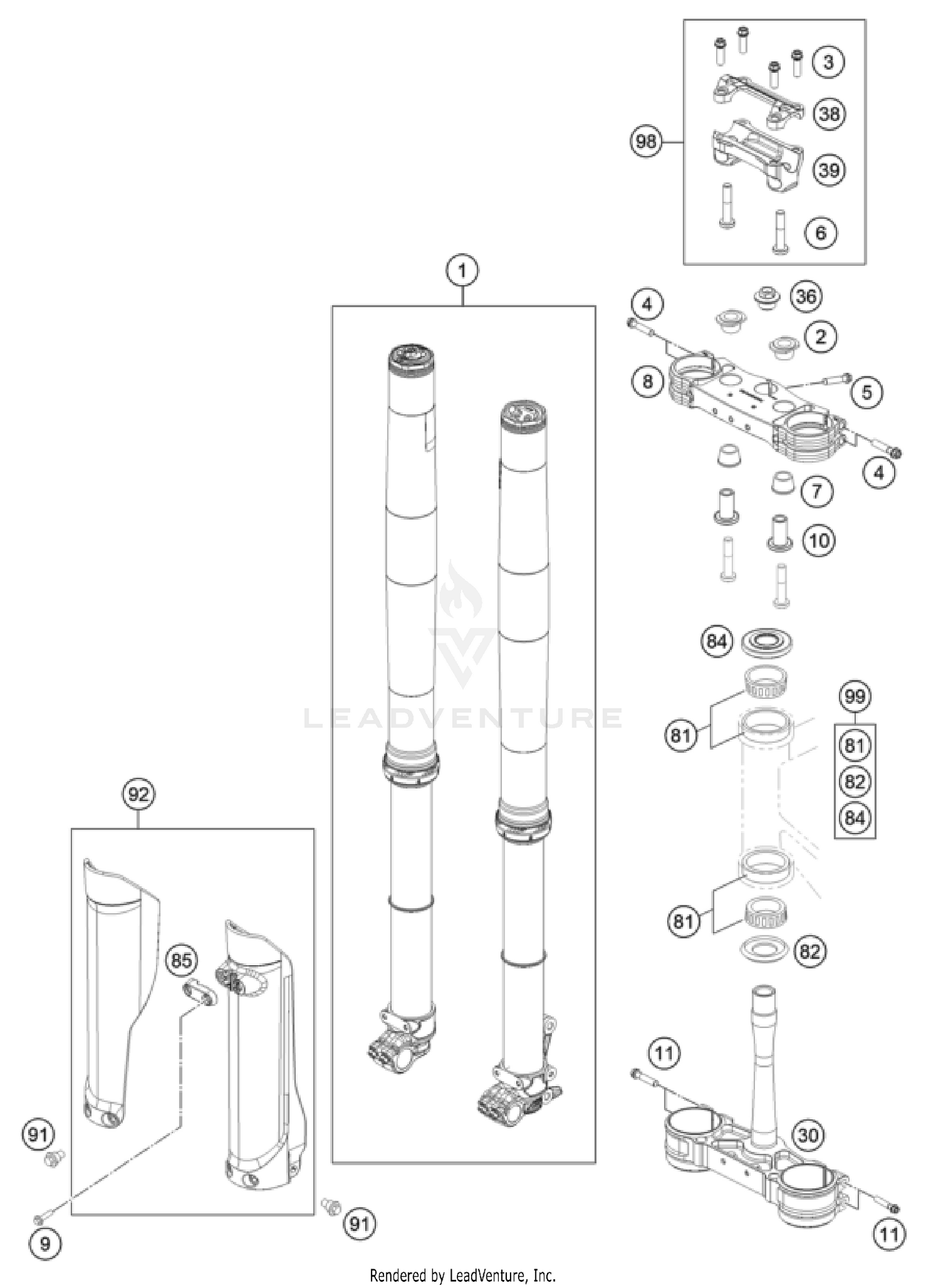 FRONT FORK, TRIPLE CLAMP