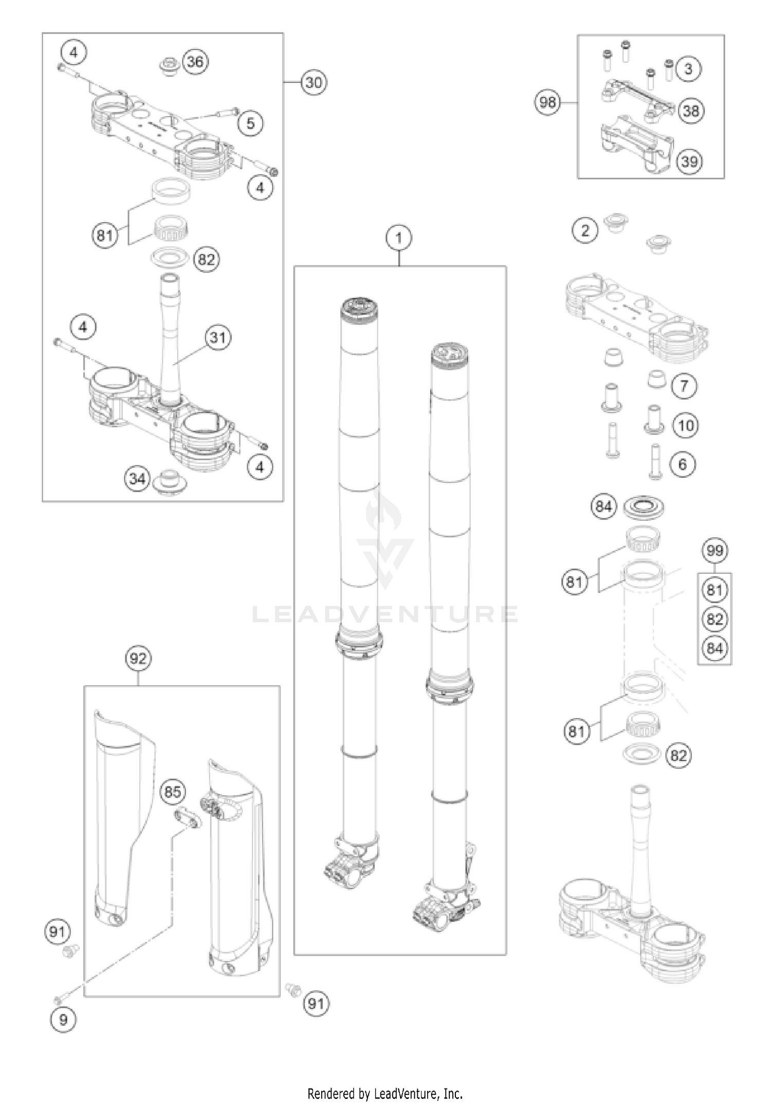 FRONT FORK, TRIPLE CLAMP