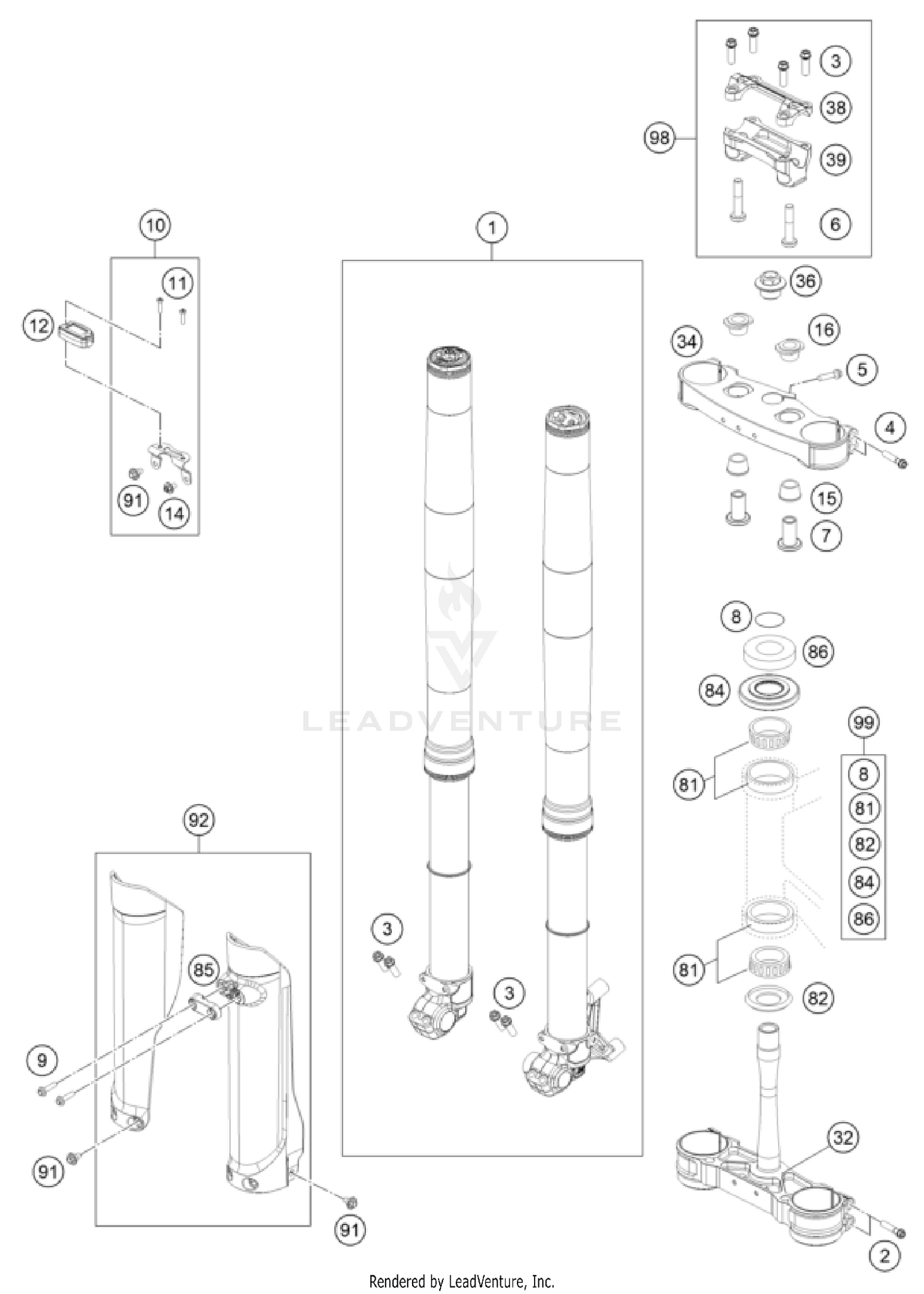 FRONT FORK, TRIPLE CLAMP