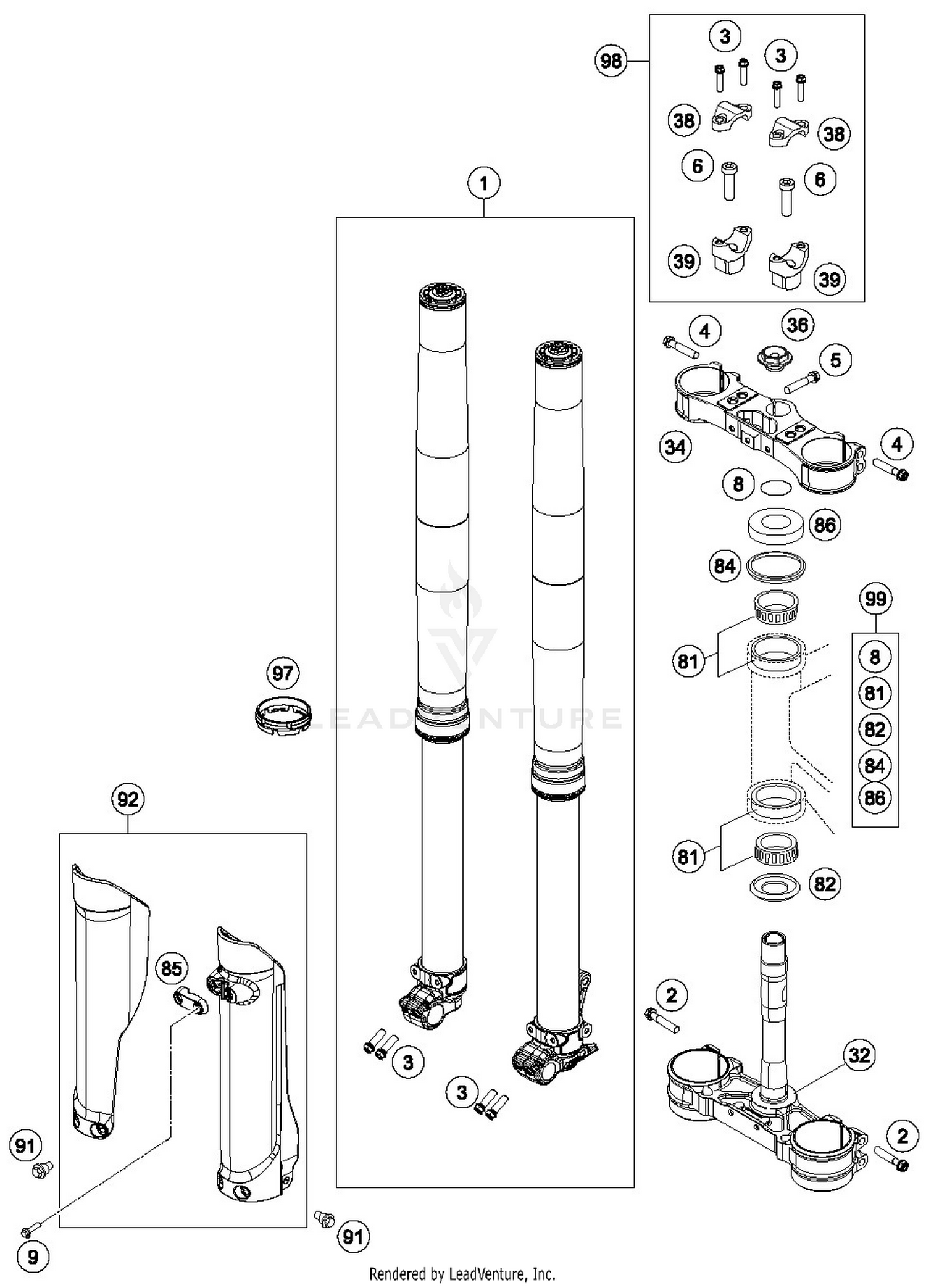 FRONT FORK, TRIPLE CLAMP