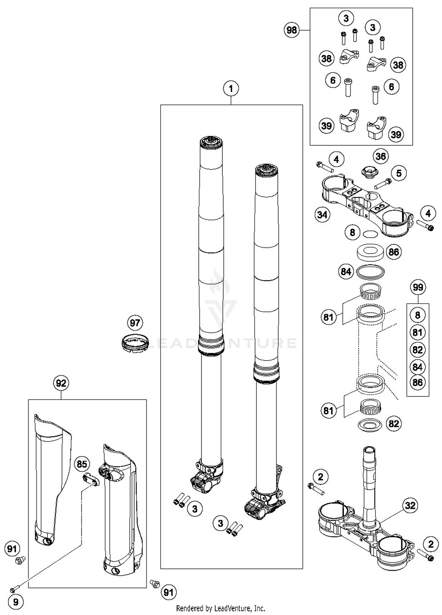 FRONT FORK, TRIPLE CLAMP