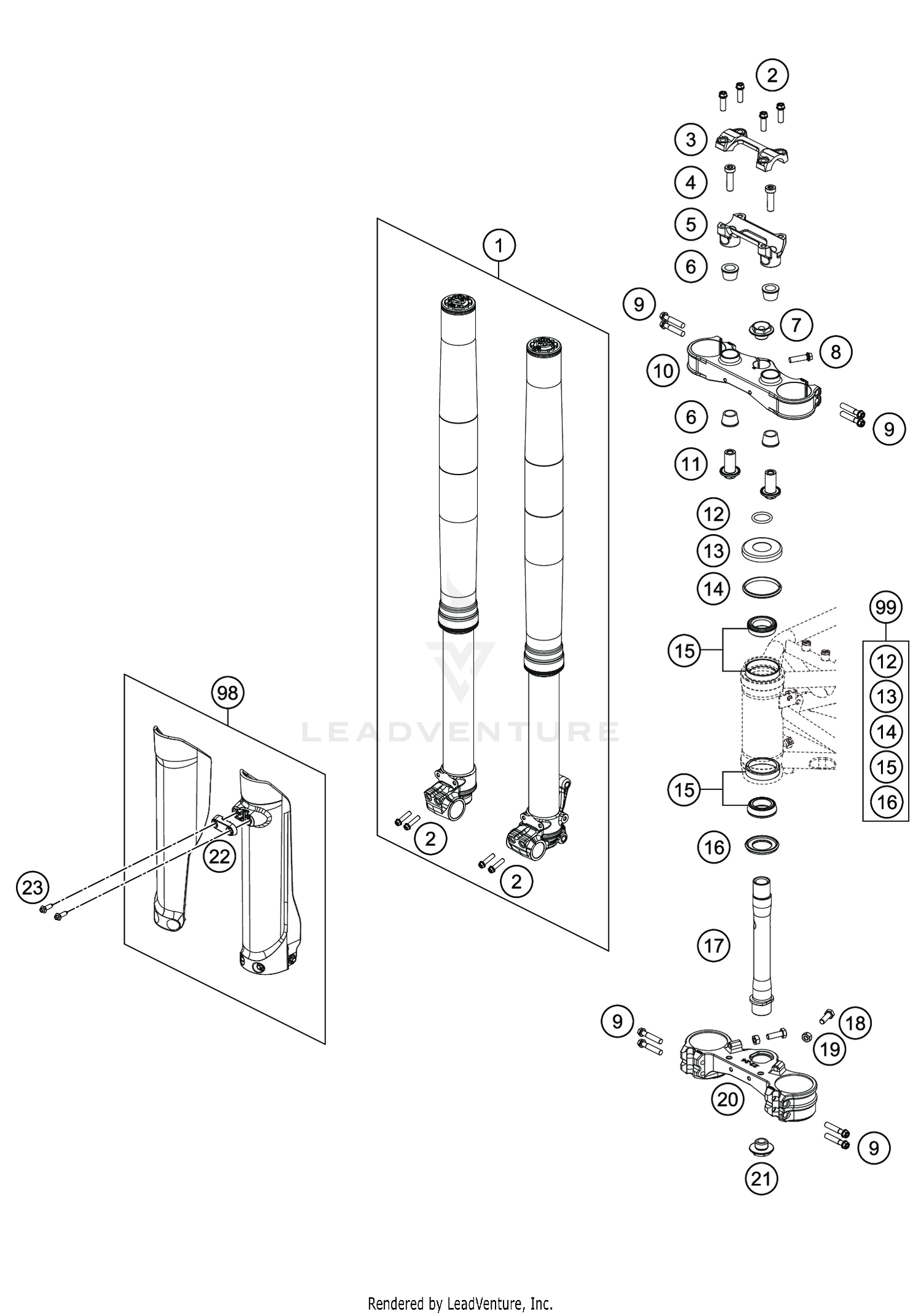 FRONT FORK, TRIPLE CLAMP