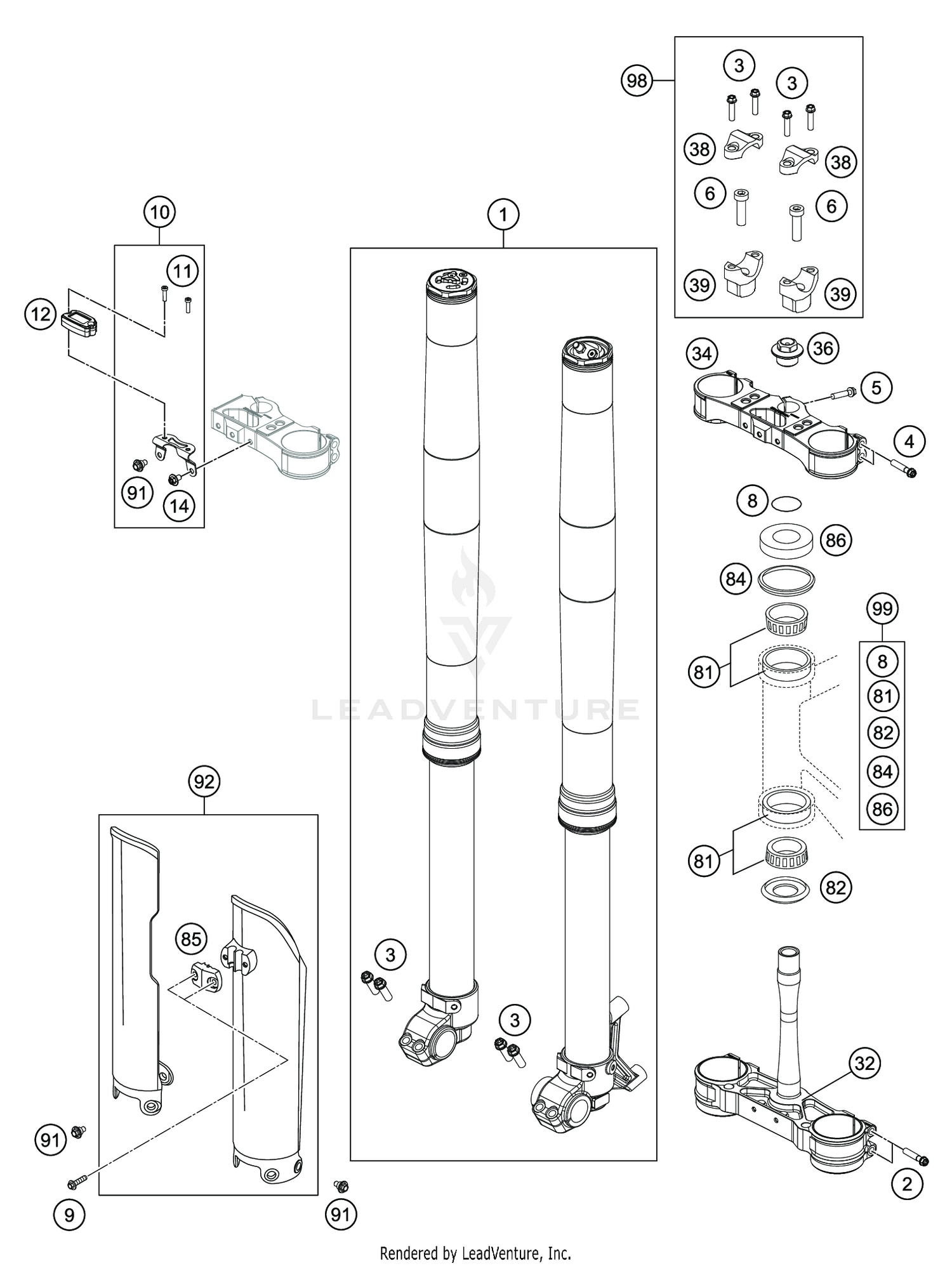FRONT FORK, TRIPLE CLAMP