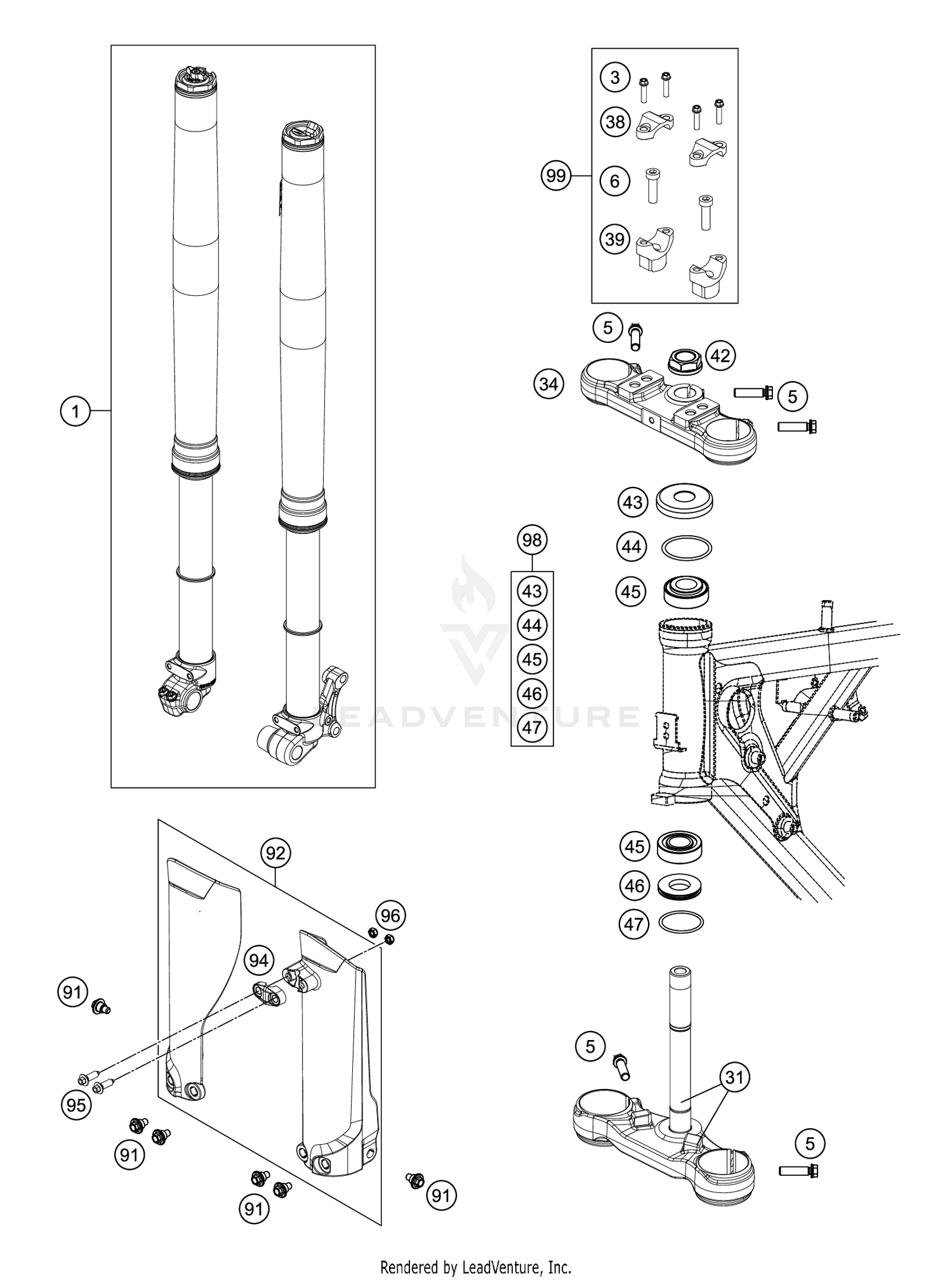 FRONT FORK, TRIPLE CLAMP