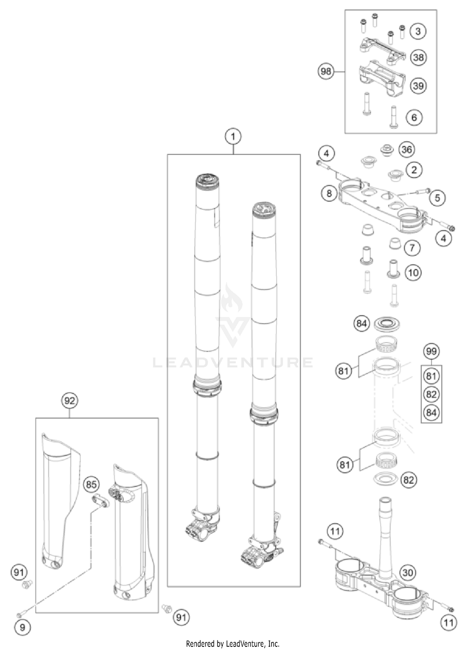 FRONT FORK, TRIPLE CLAMP