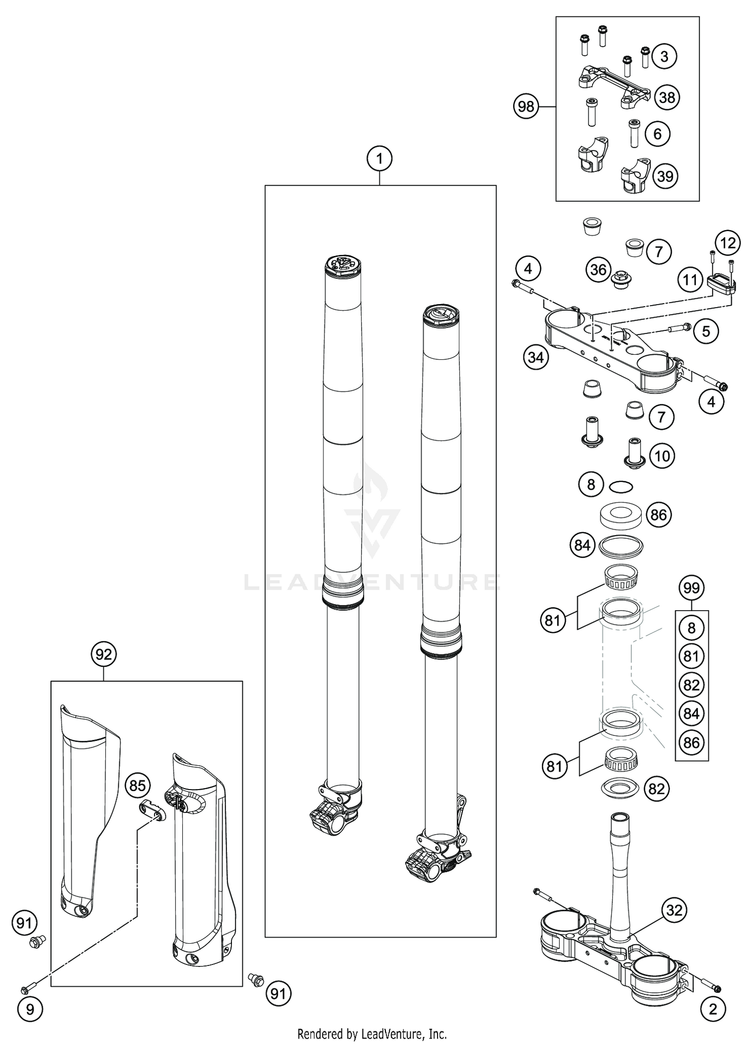 FRONT FORK, TRIPLE CLAMP
