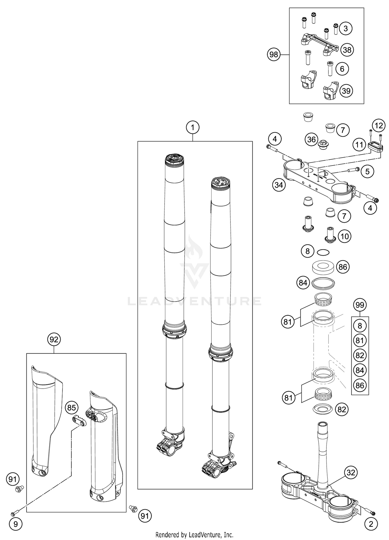 FRONT FORK, TRIPLE CLAMP
