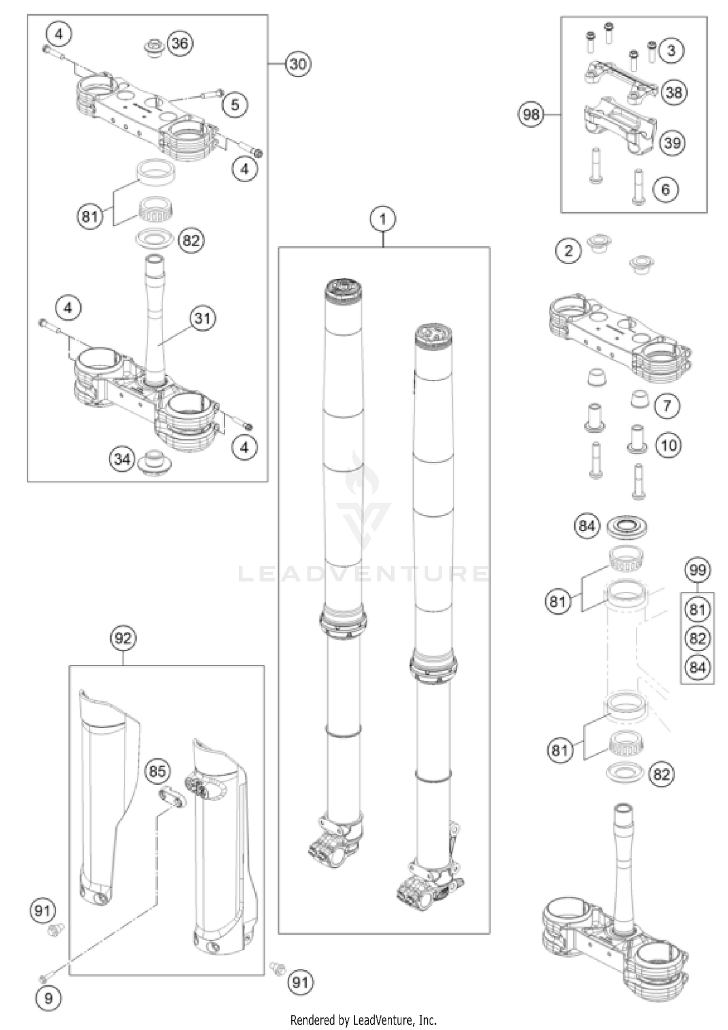 FRONT FORK, TRIPLE CLAMP