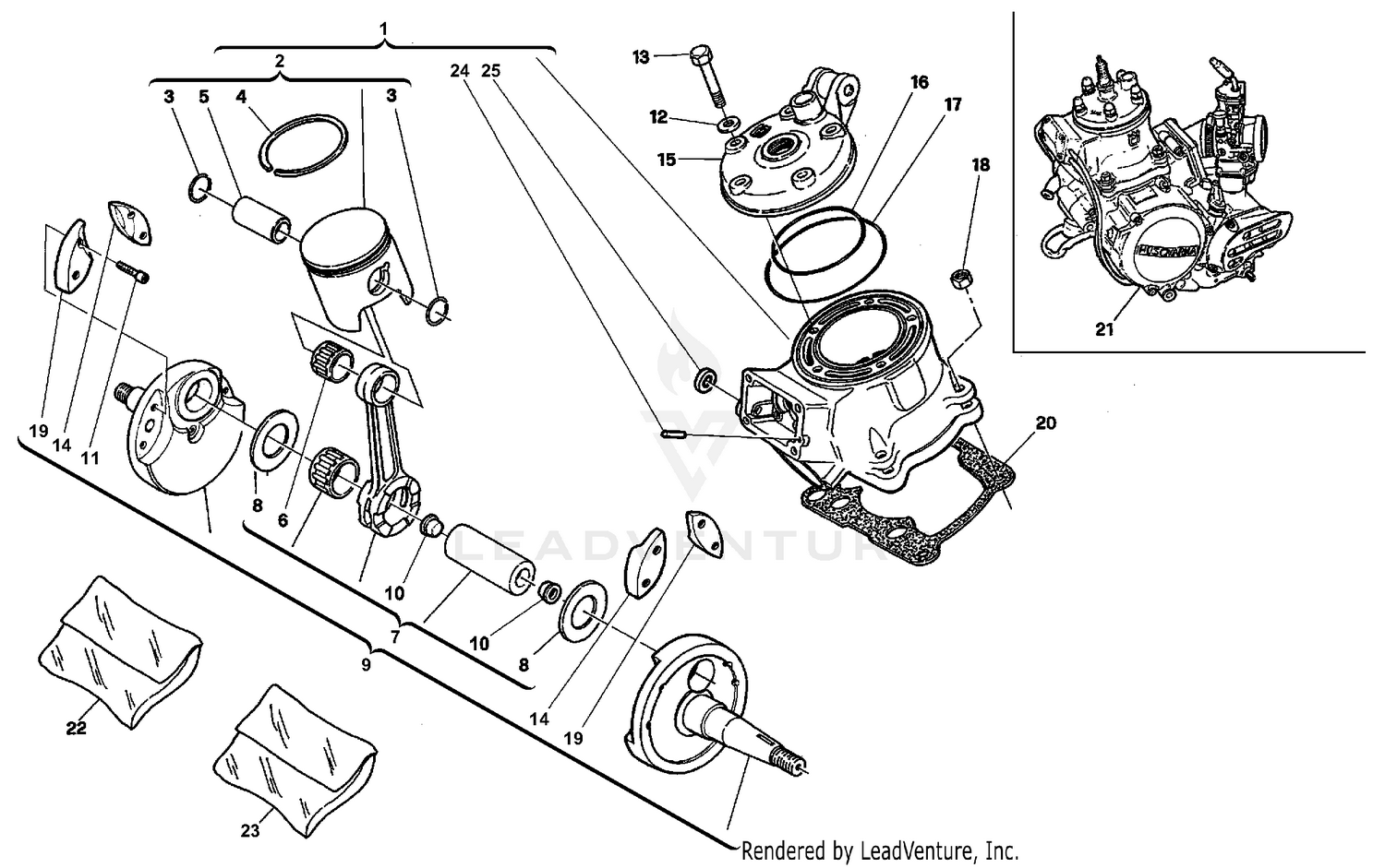 Cylinder Head, Cylinder, Piston, Crankshaft