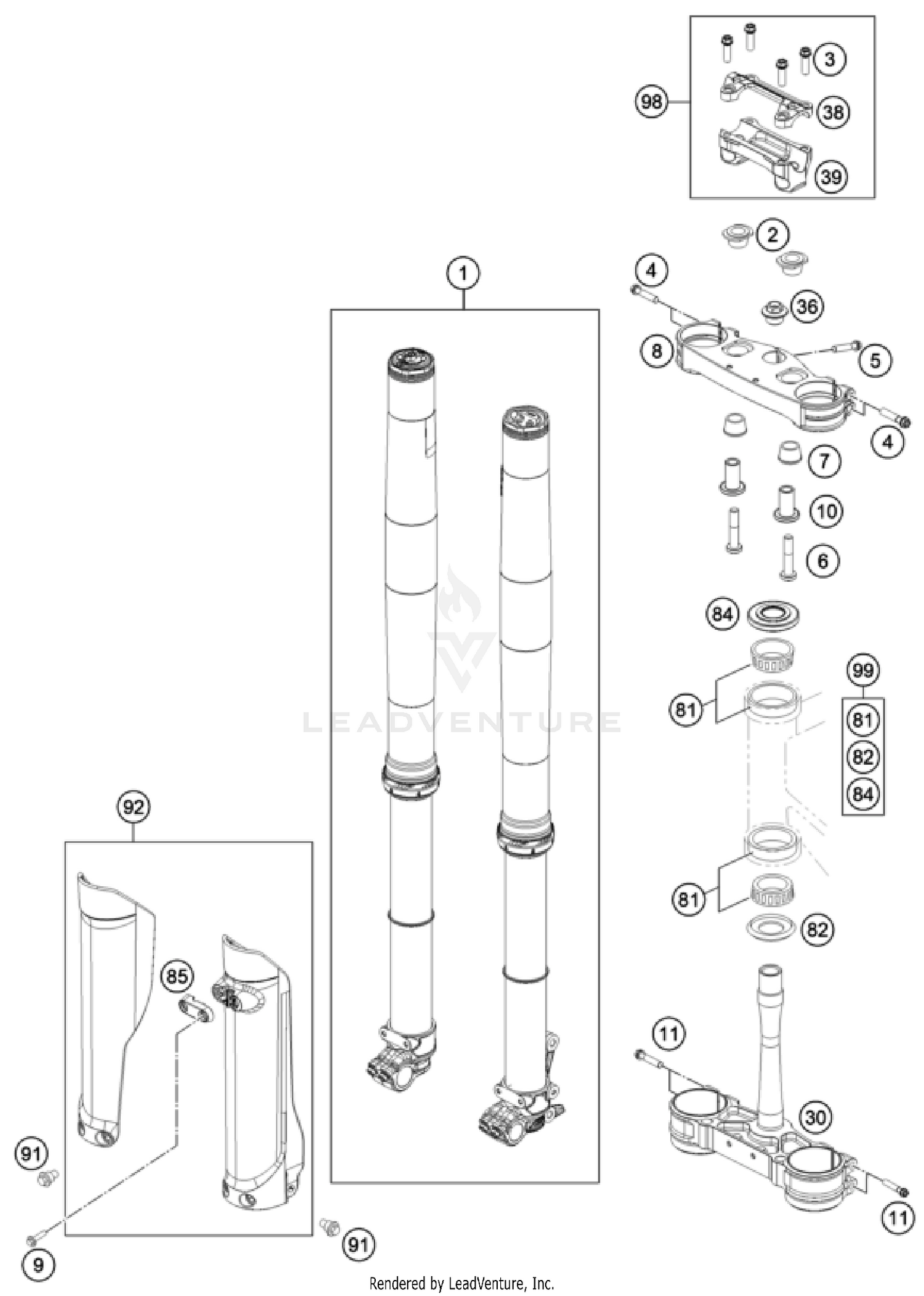 FRONT FORK, TRIPLE CLAMP