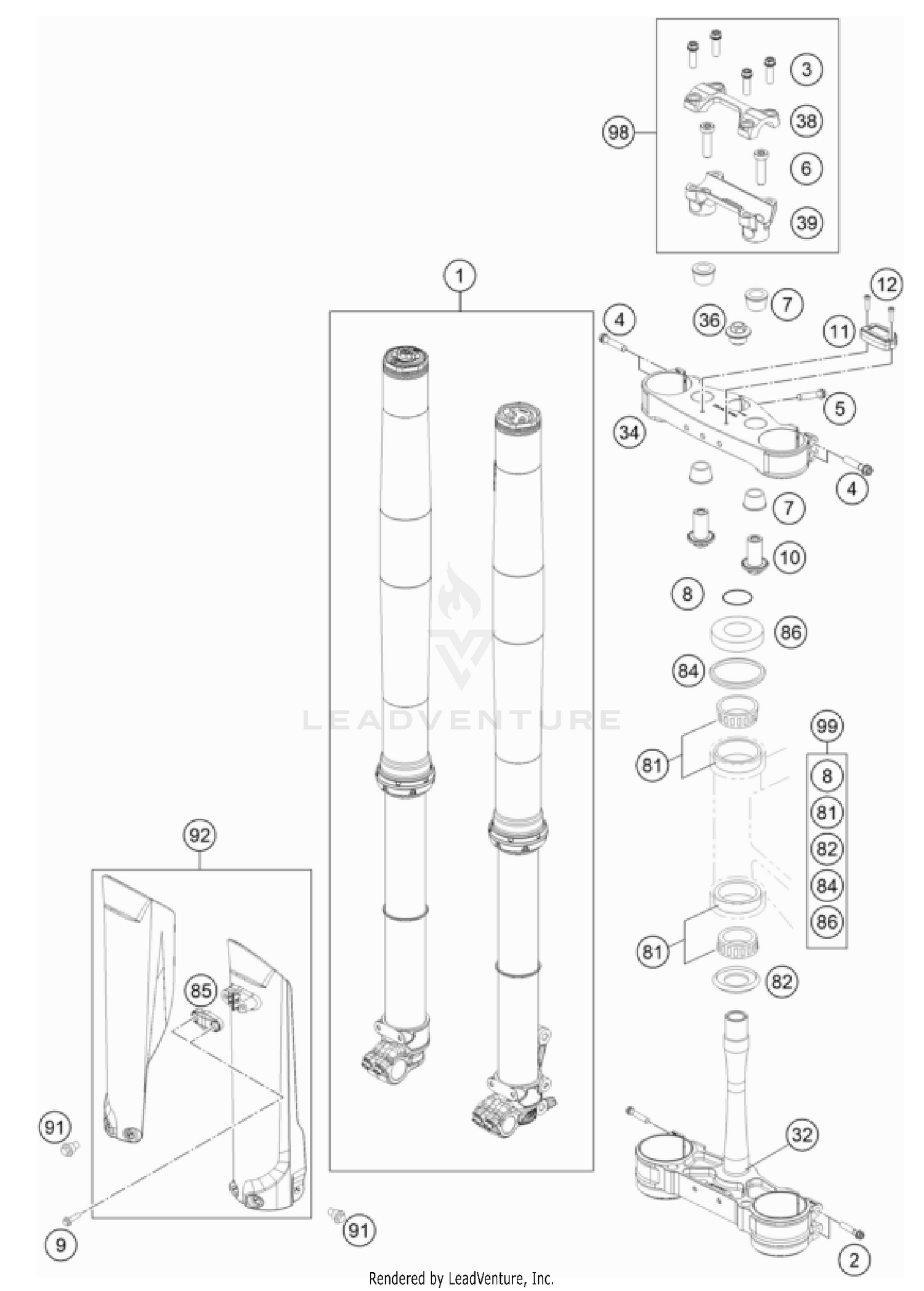 FRONT FORK, TRIPLE CLAMP
