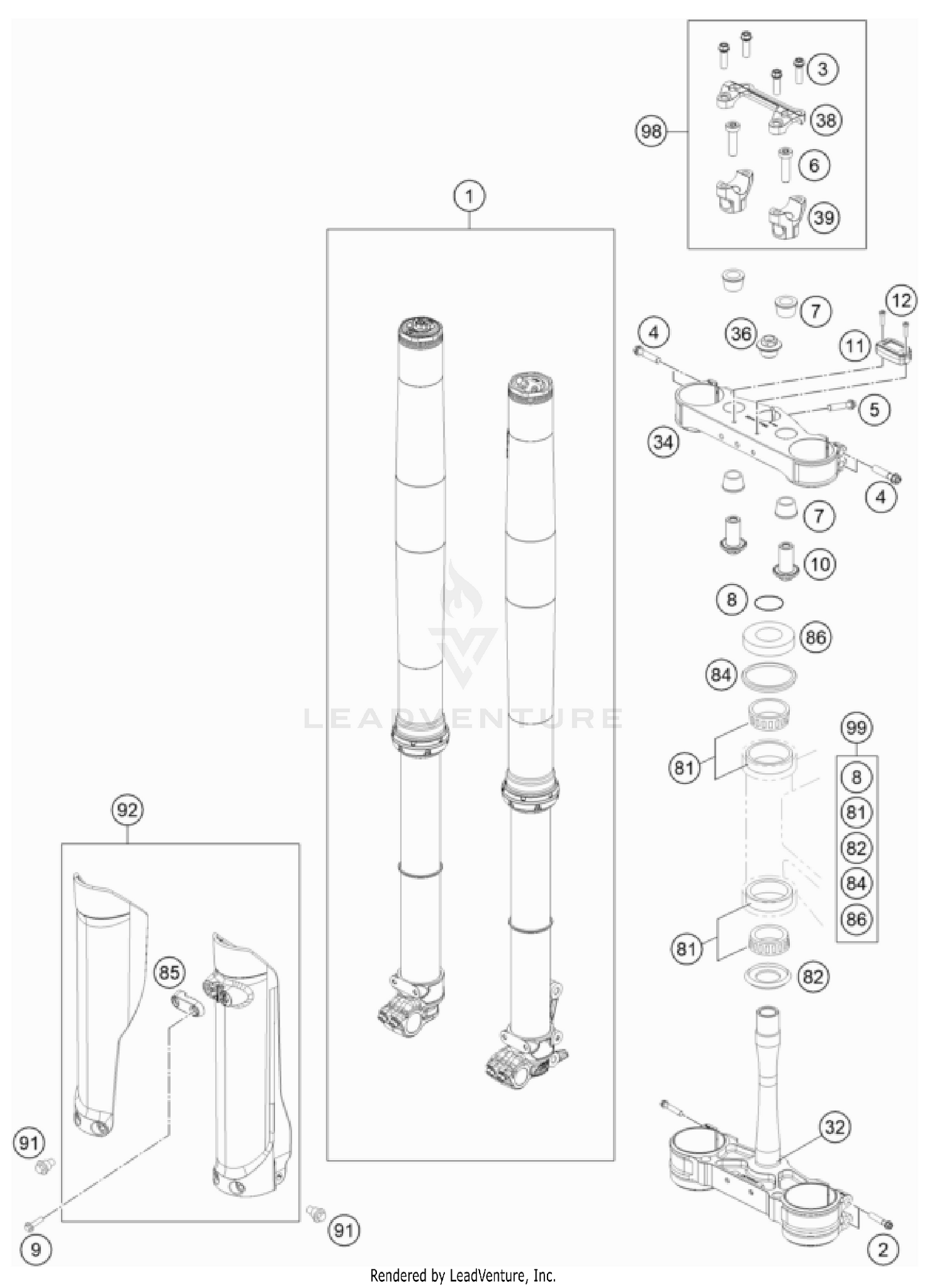 FRONT FORK, TRIPLE CLAMP