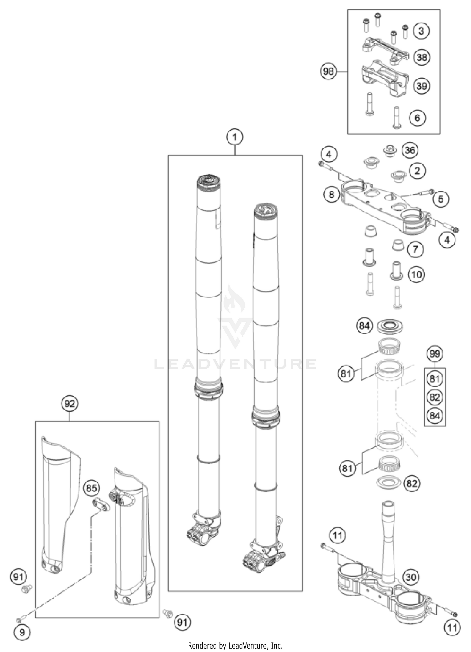 FRONT FORK, TRIPLE CLAMP