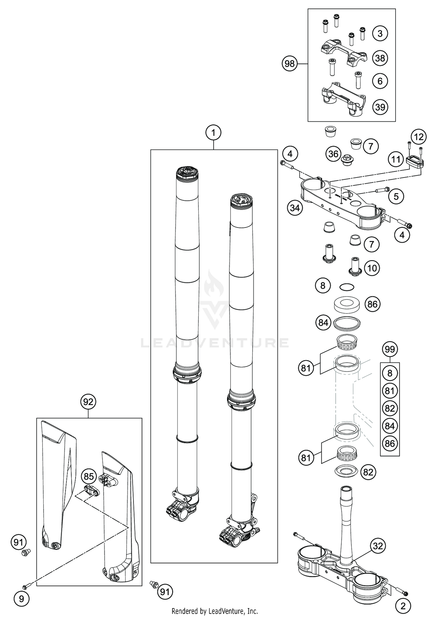 FRONT FORK, TRIPLE CLAMP