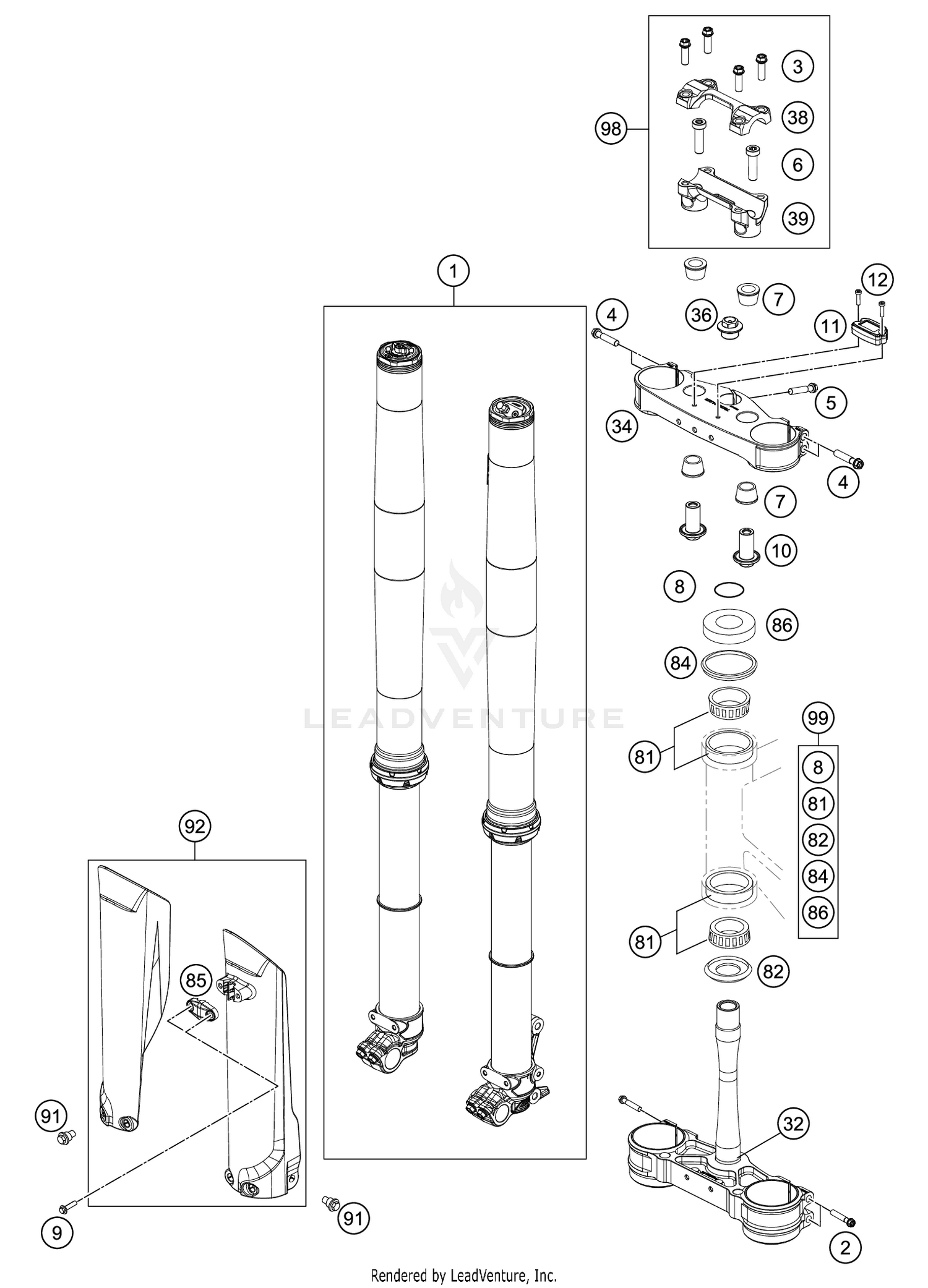 FRONT FORK, TRIPLE CLAMP