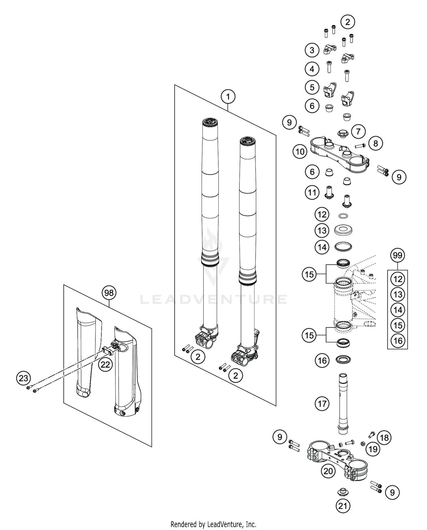 FRONT FORK, TRIPLE CLAMP