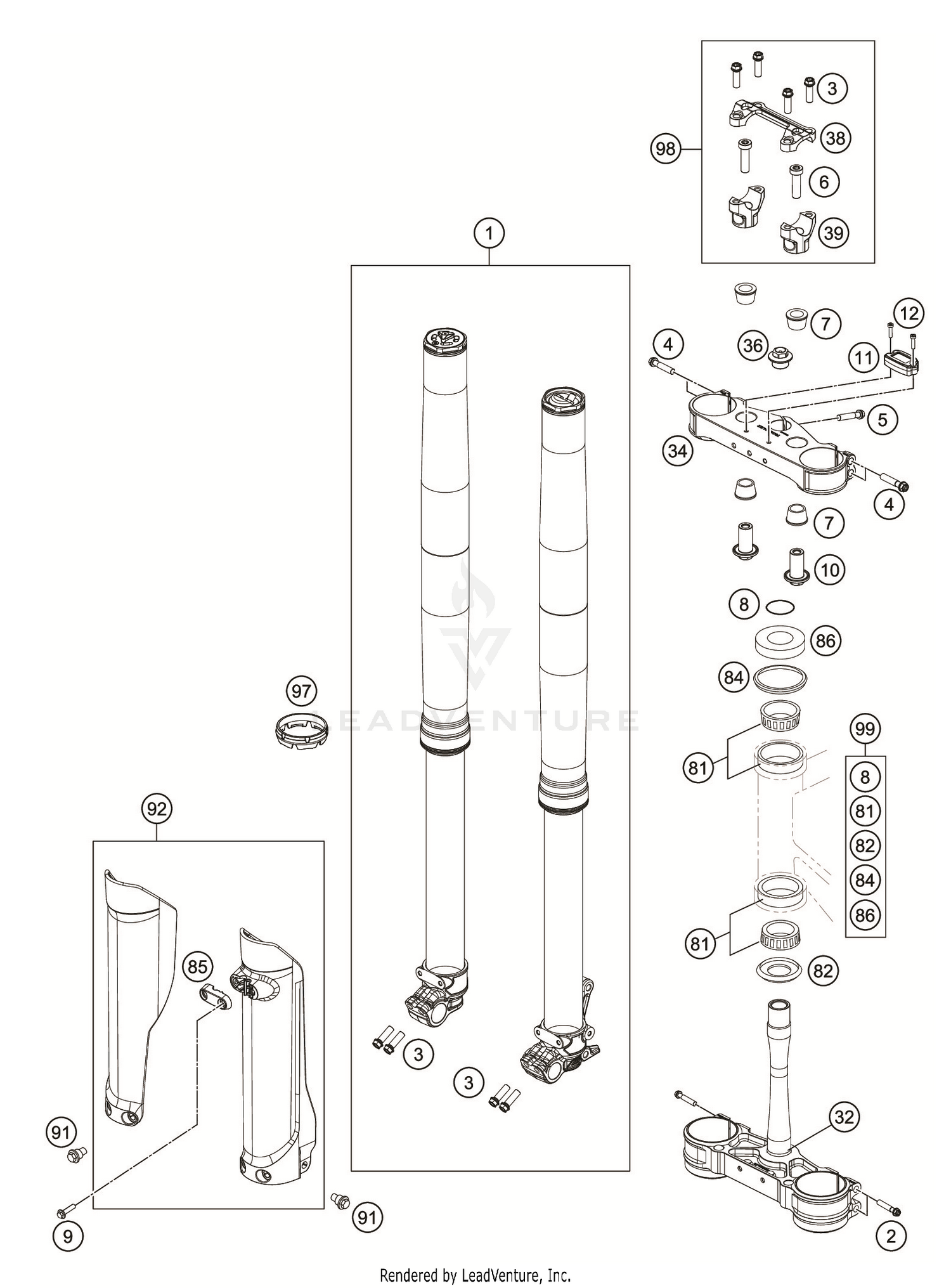 FRONT FORK, TRIPLE CLAMP
