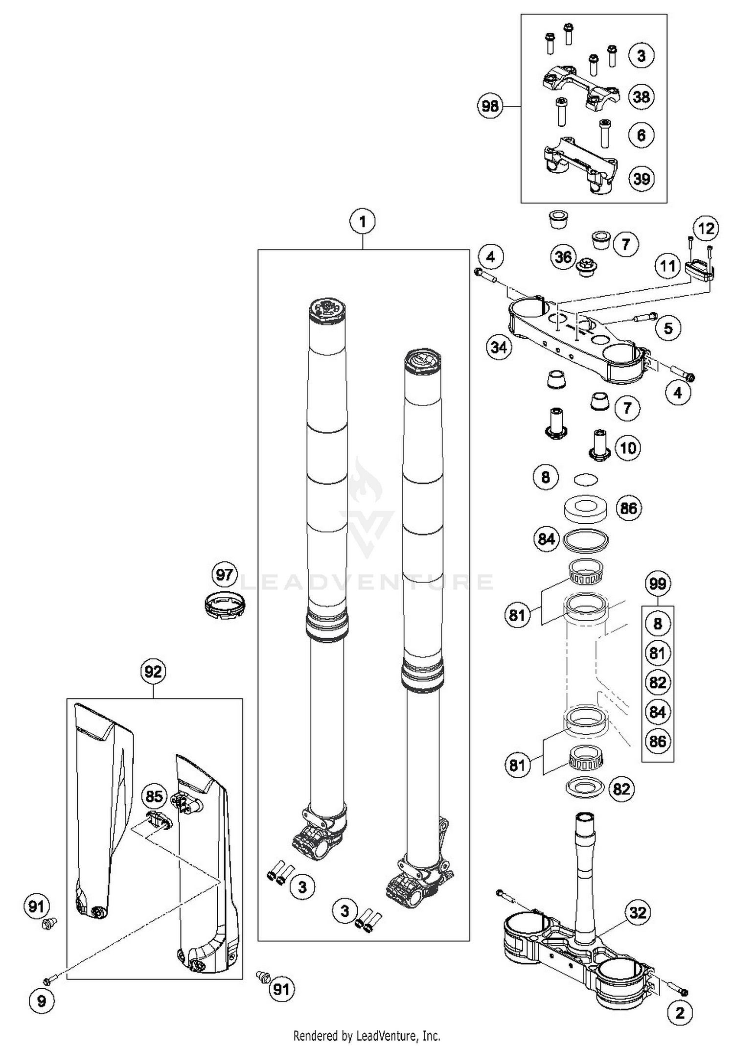 FRONT FORK, TRIPLE CLAMP