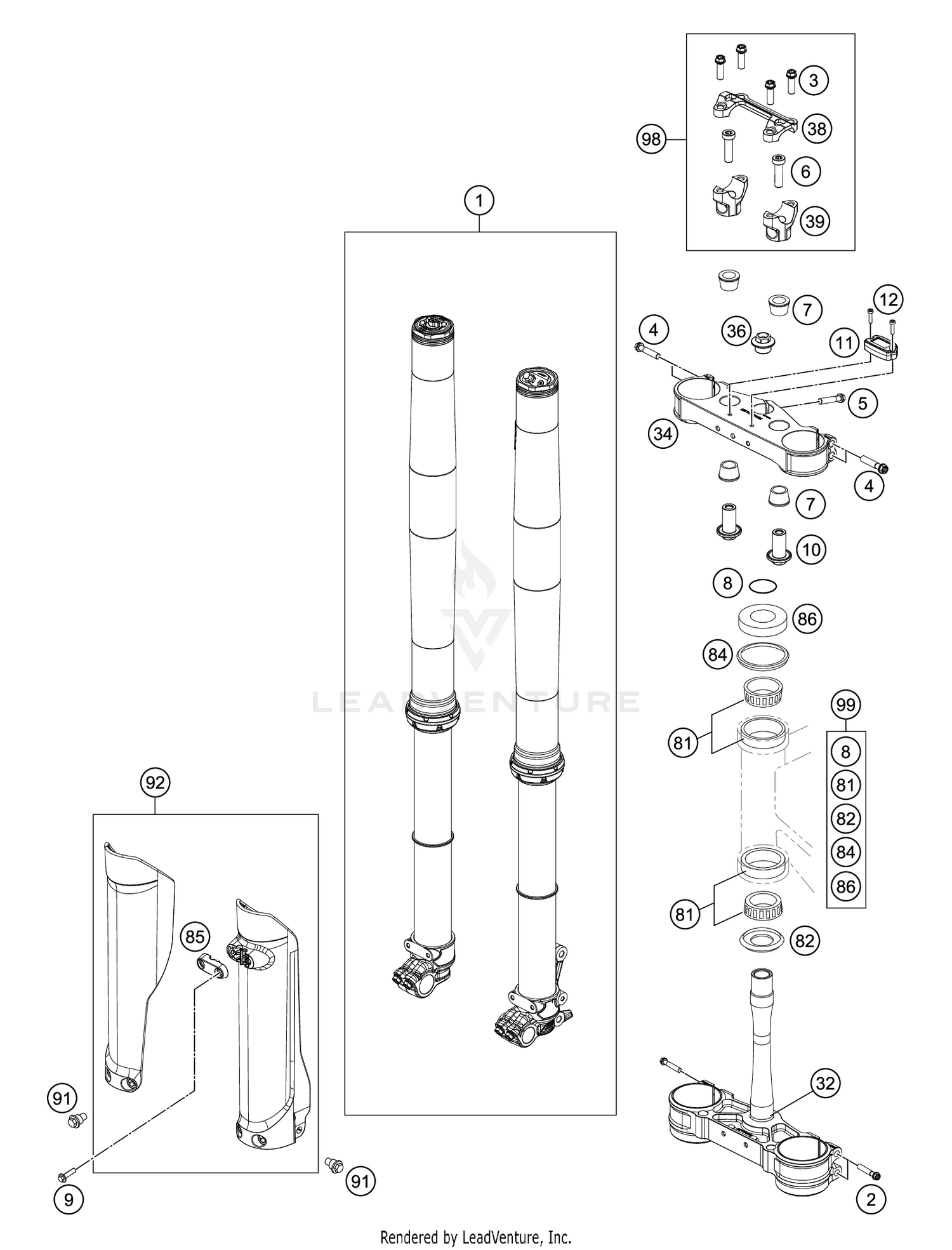 FRONT FORK, TRIPLE CLAMP