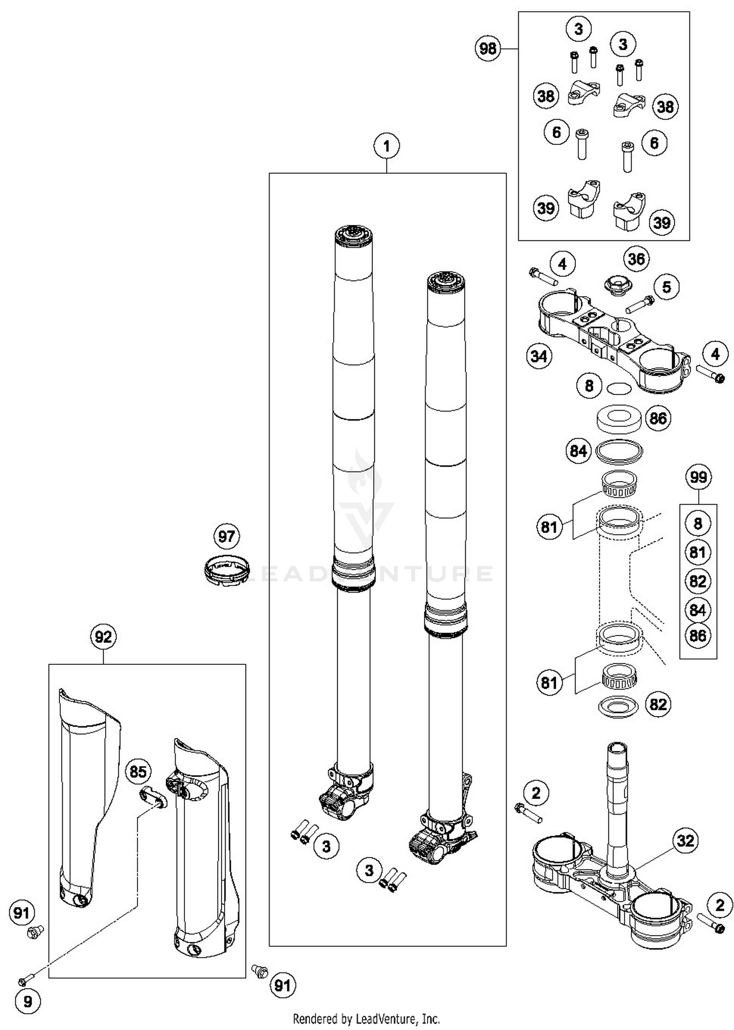 FRONT FORK, TRIPLE CLAMP