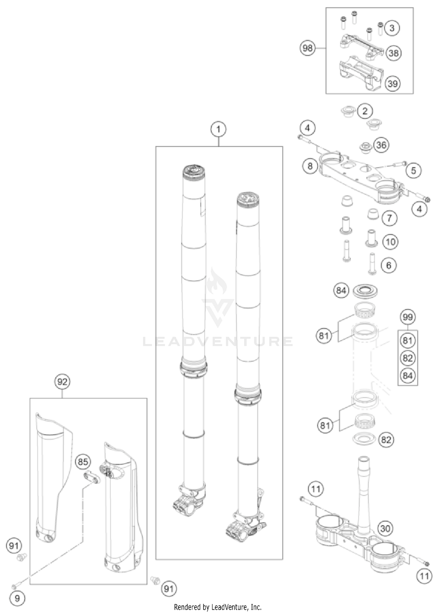 FRONT FORK, TRIPLE CLAMP