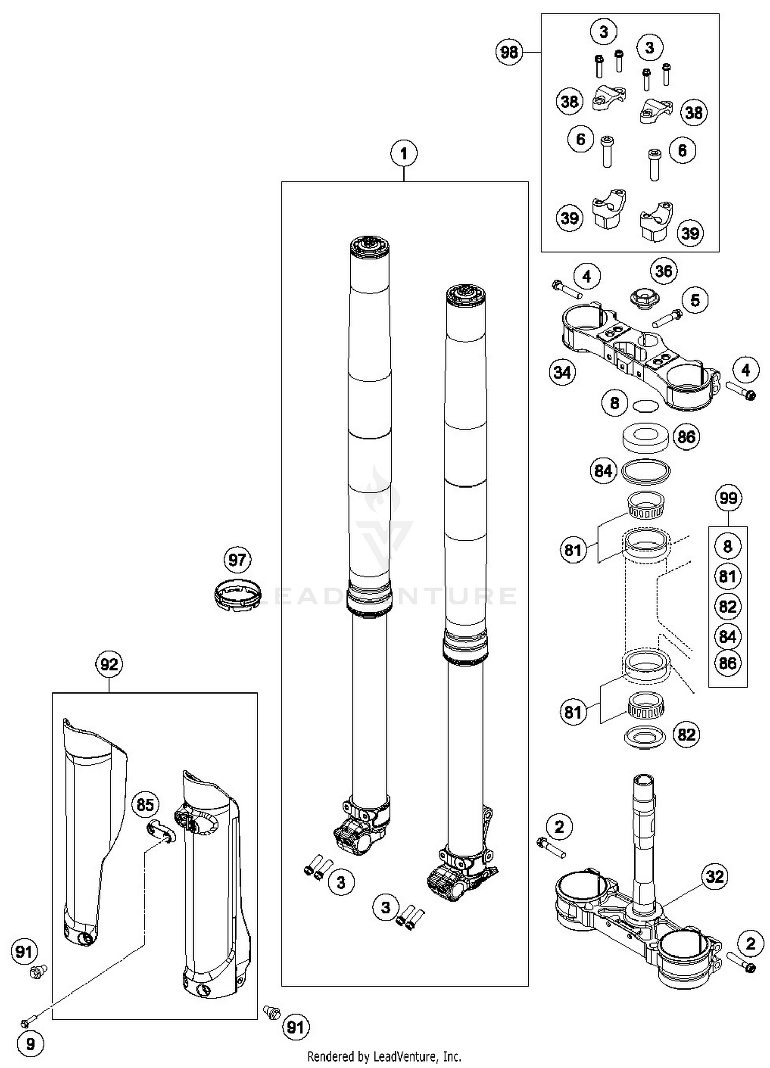 FRONT FORK, TRIPLE CLAMP
