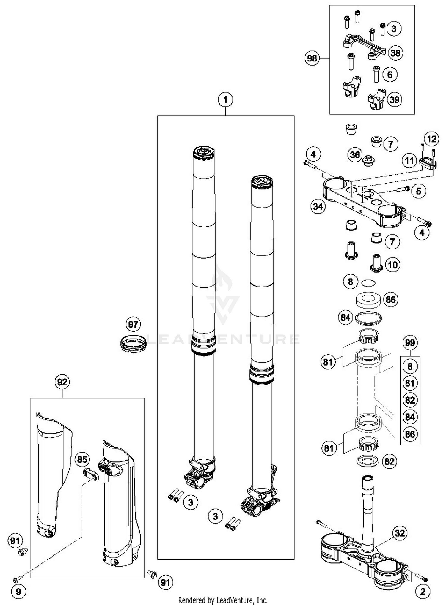 FRONT FORK, TRIPLE CLAMP
