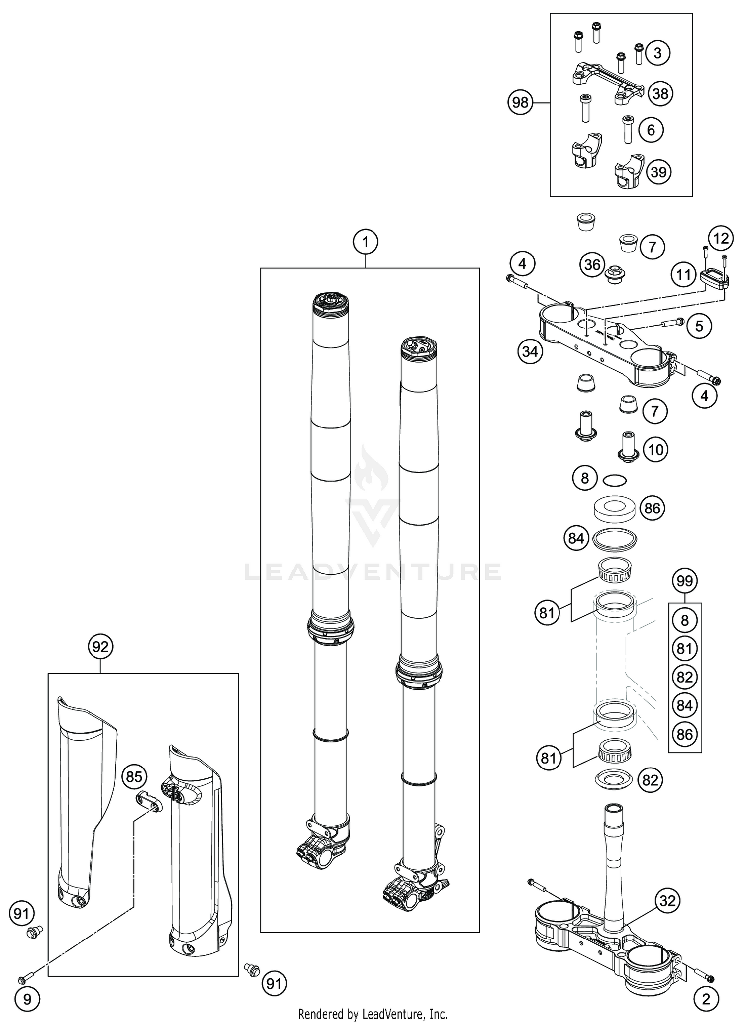 FRONT FORK, TRIPLE CLAMP