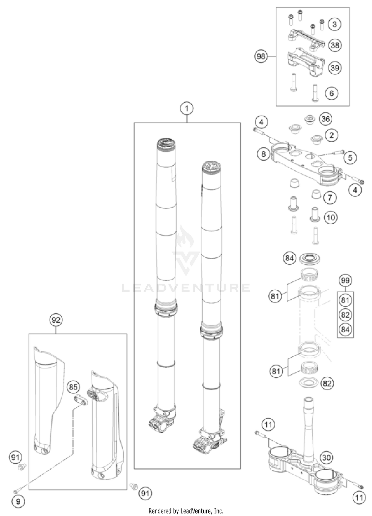 FRONT FORK, TRIPLE CLAMP