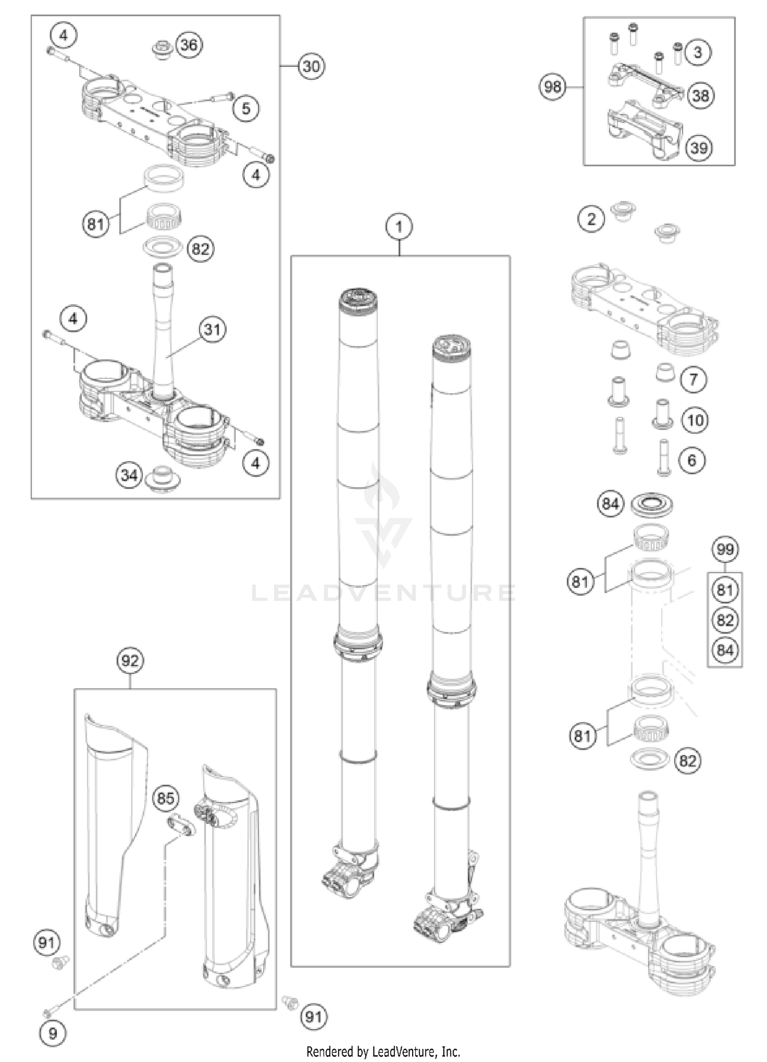 FRONT FORK, TRIPLE CLAMP