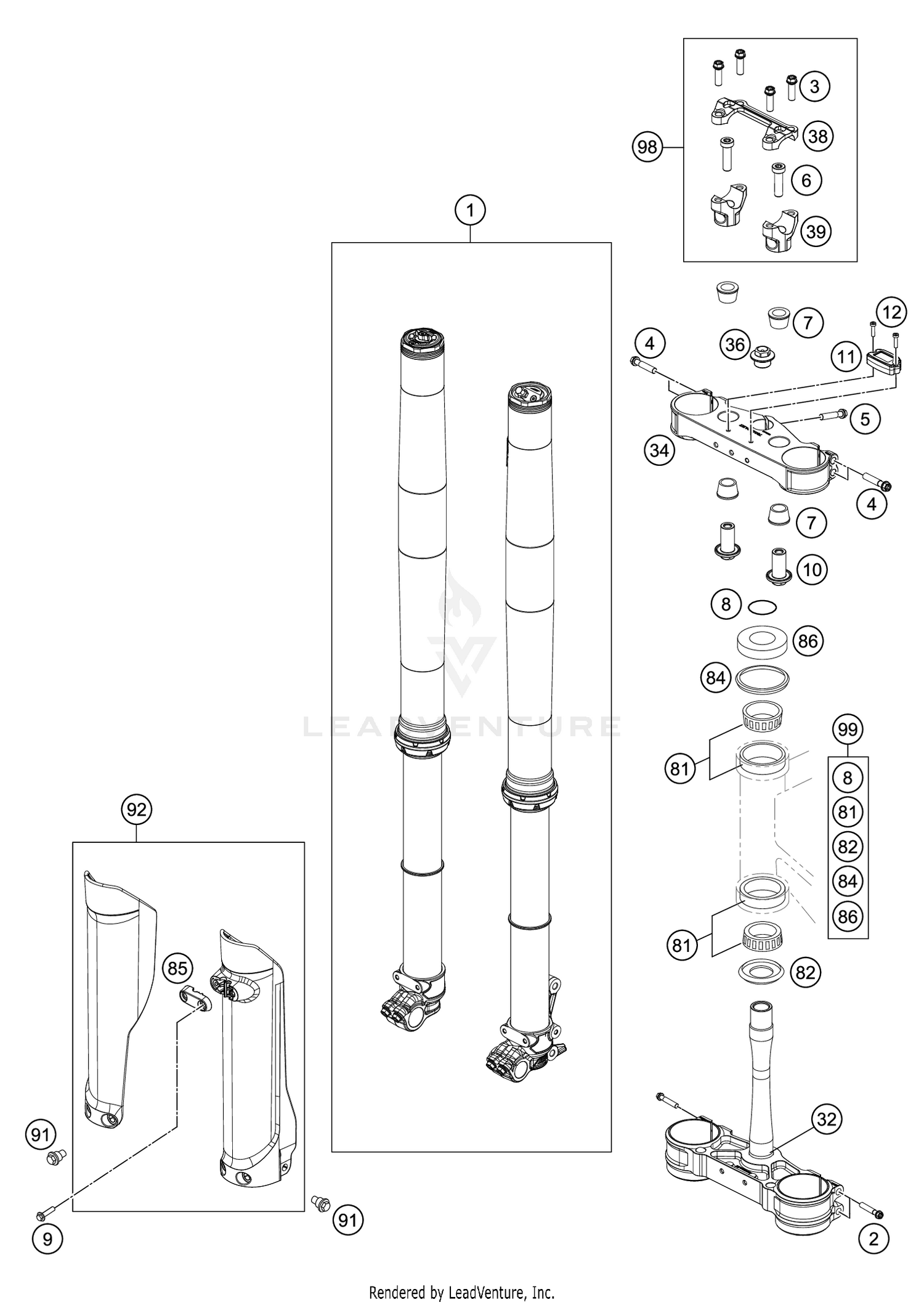 FRONT FORK, TRIPLE CLAMP