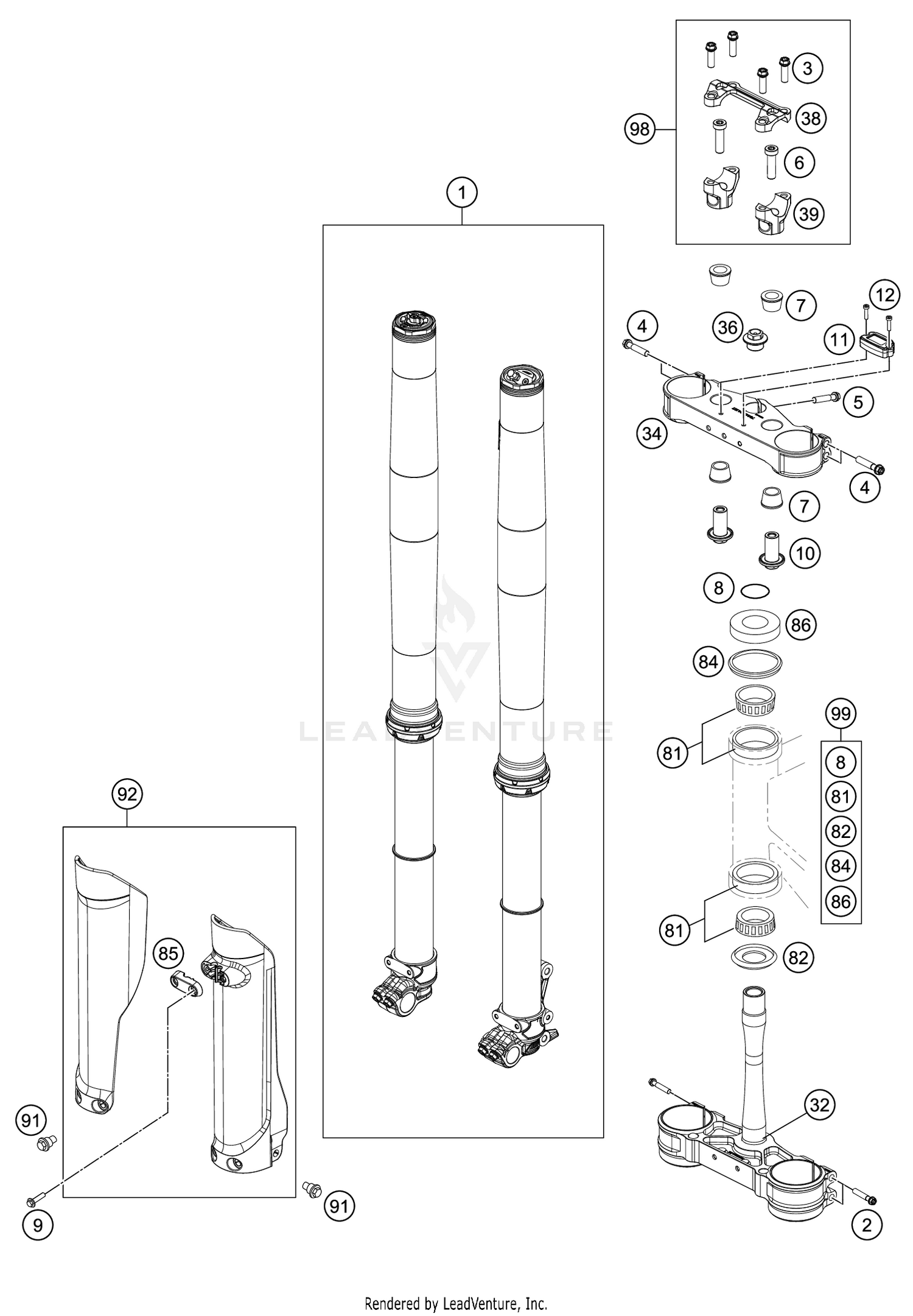 FRONT FORK, TRIPLE CLAMP