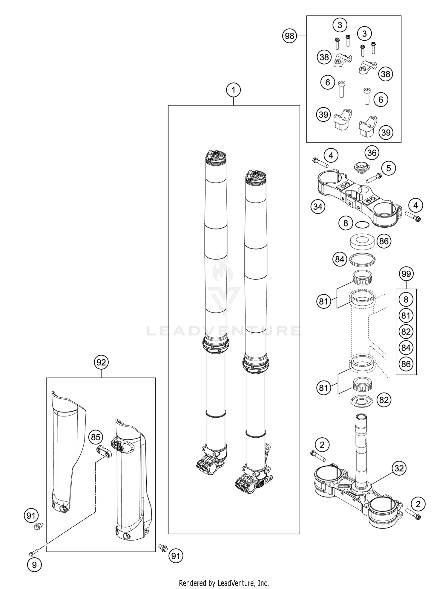 FRONT FORK, TRIPLE CLAMP