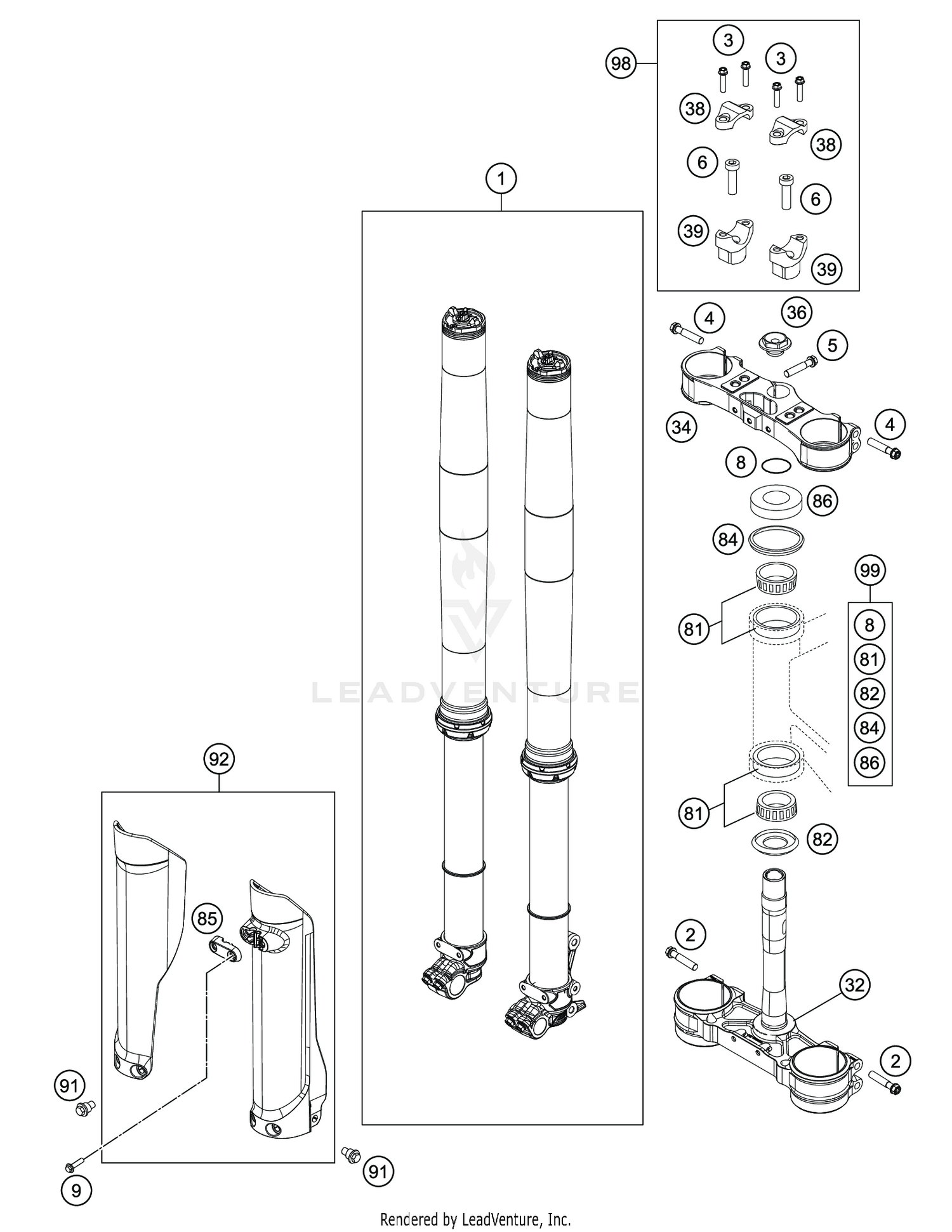 FRONT FORK, TRIPLE CLAMP