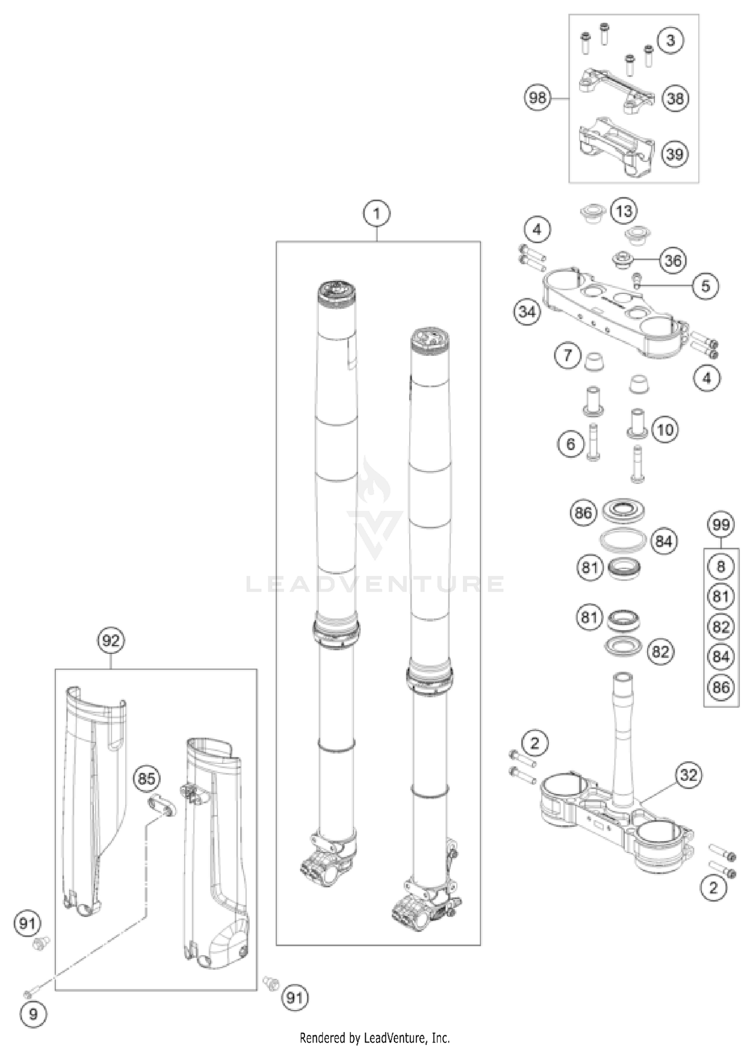 FRONT FORK, TRIPLE CLAMP