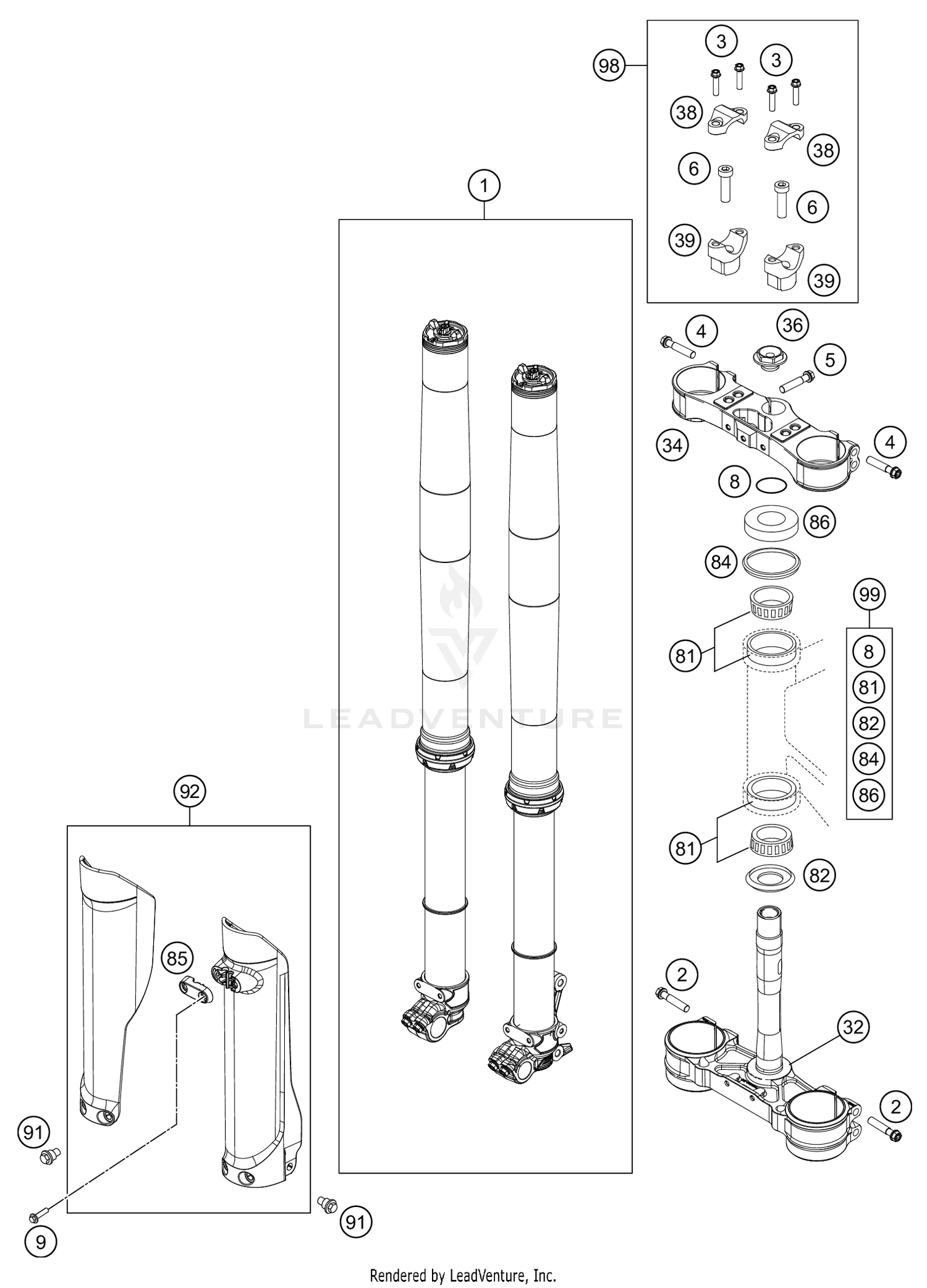 FRONT FORK, TRIPLE CLAMP