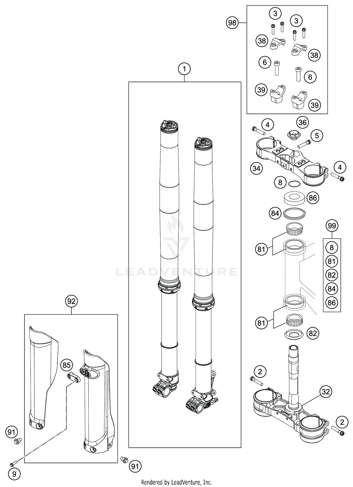 FRONT FORK, TRIPLE CLAMP