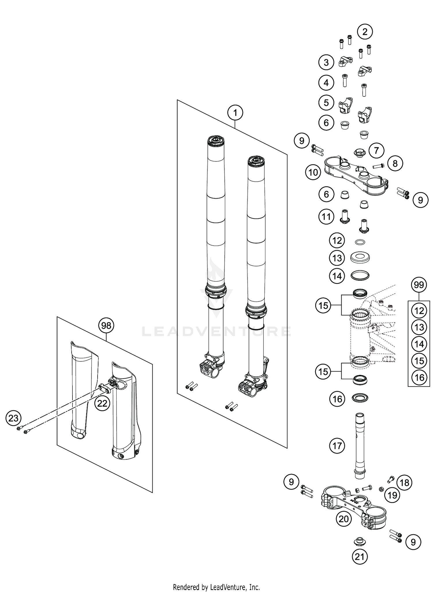 FRONT FORK, TRIPLE CLAMP