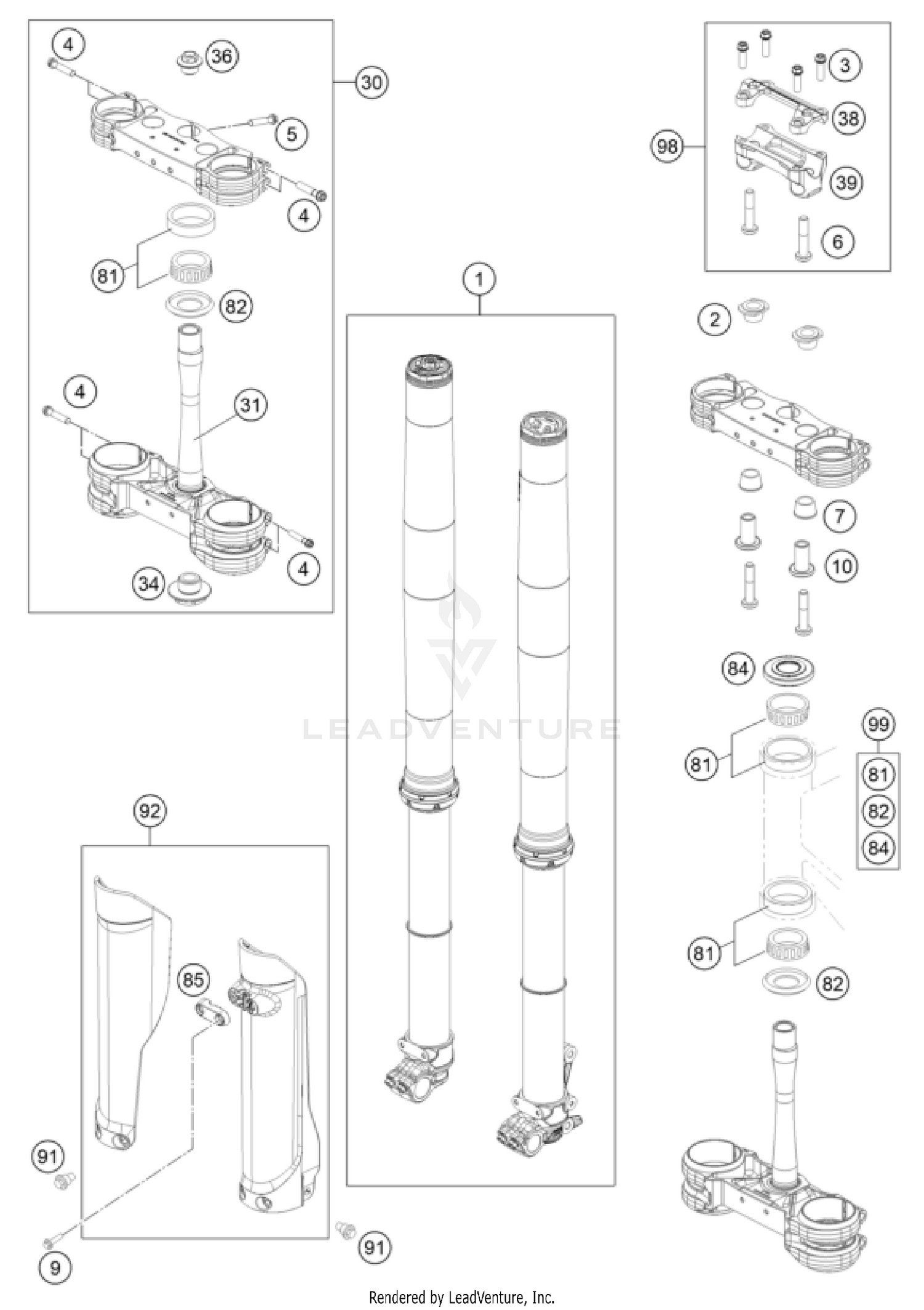 FRONT FORK, TRIPLE CLAMP